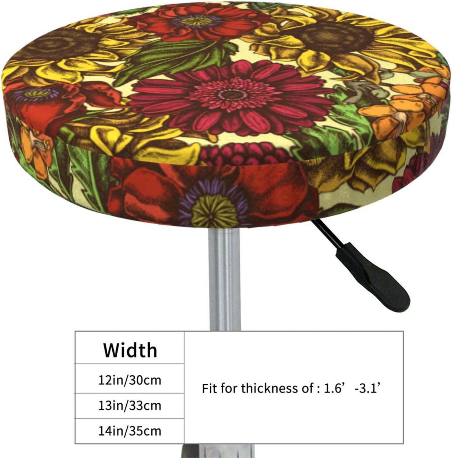 Funda redonda para taburete de bar de girasol, cojín de asiento con parte inferior elástica, lavable y antideslizante, para taburete de bar, funda