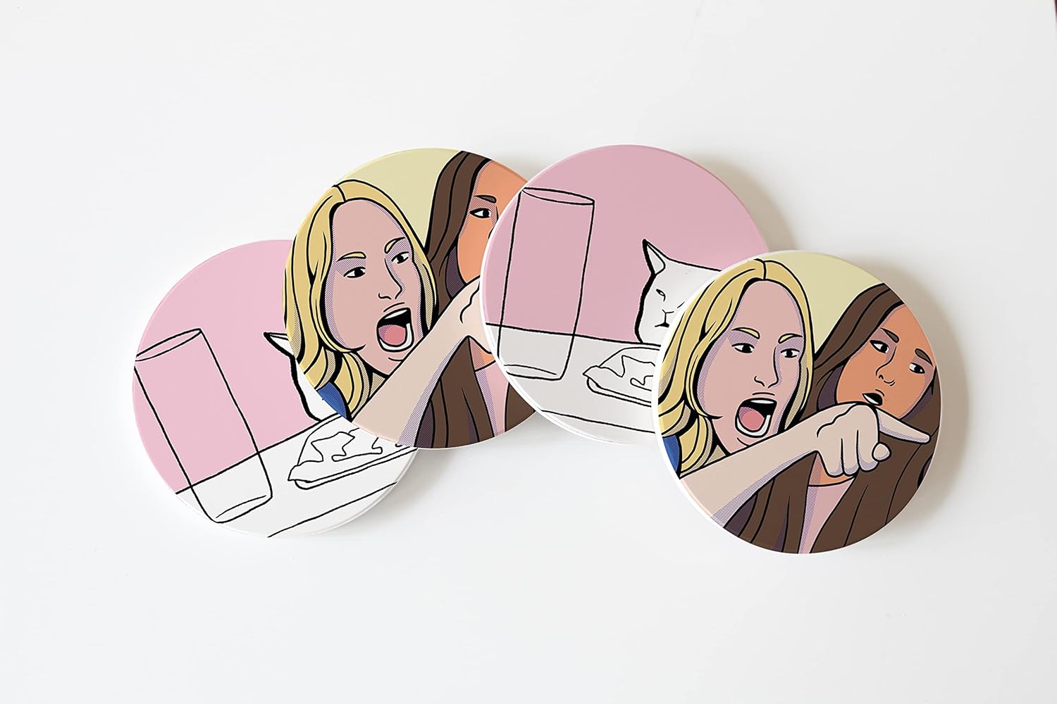 4 posavasos de cerámica absorbentes con respaldo de corcho, diseño de artista, juego de posavasos circulares de 4 pulgadas, protege la mesa, gran