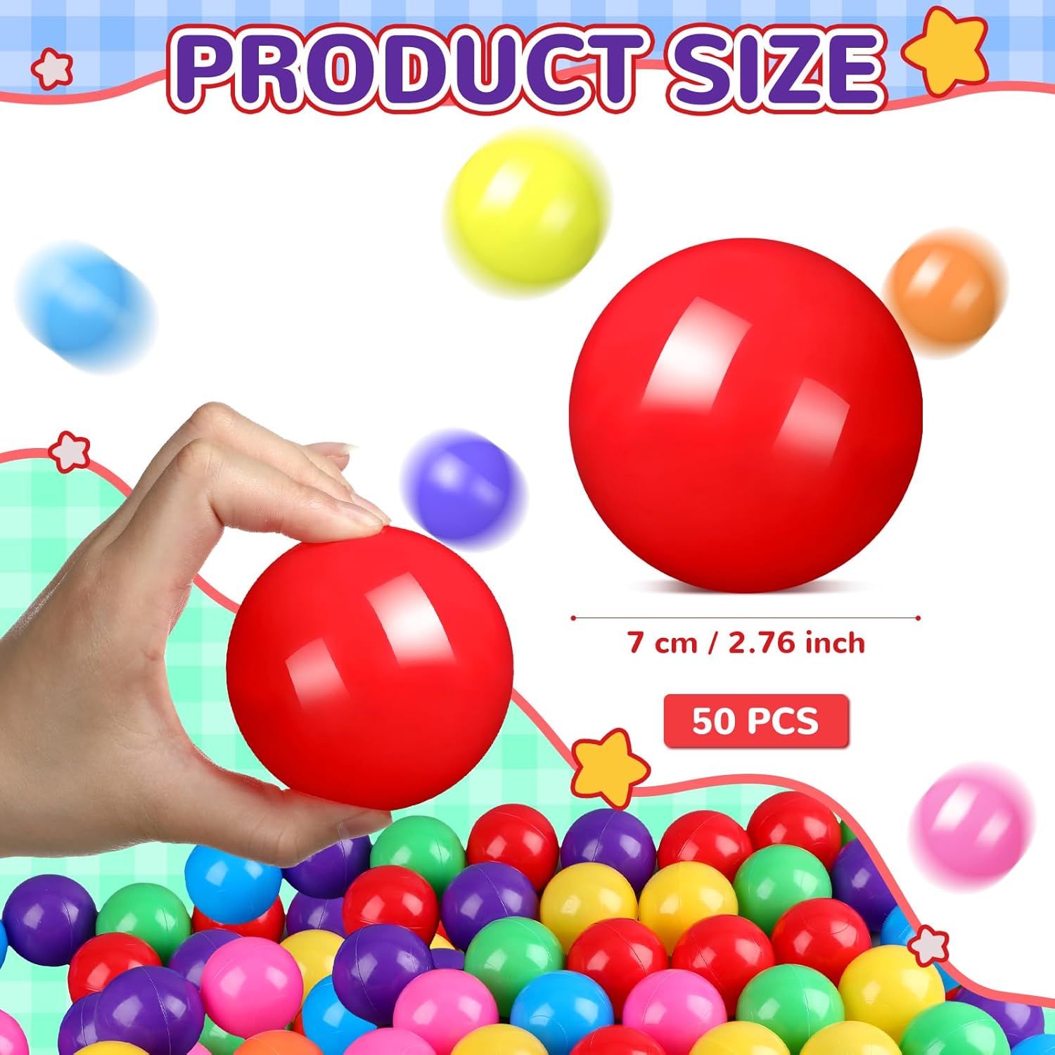 Shappy 50 bolas de plástico de 2.75 pulgadas, bolas oceánicas, a prueba de aplastamiento, mini bolas de juguete para niños y niñas, tiendas de