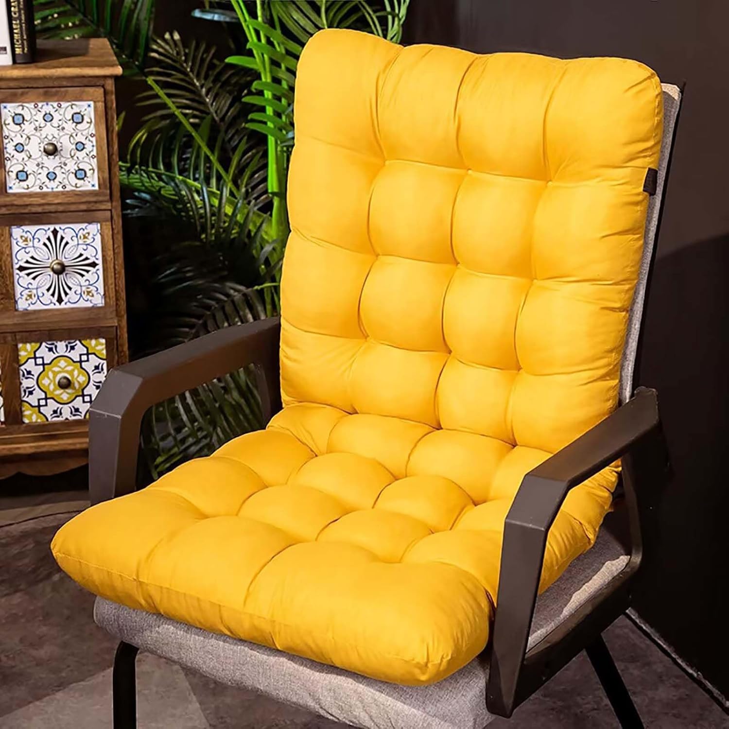 Cojines de una pieza para silla mecedora con lazos, cojín grueso para silla de respaldo alto para sofá individual, cojín para silla de patio al aire