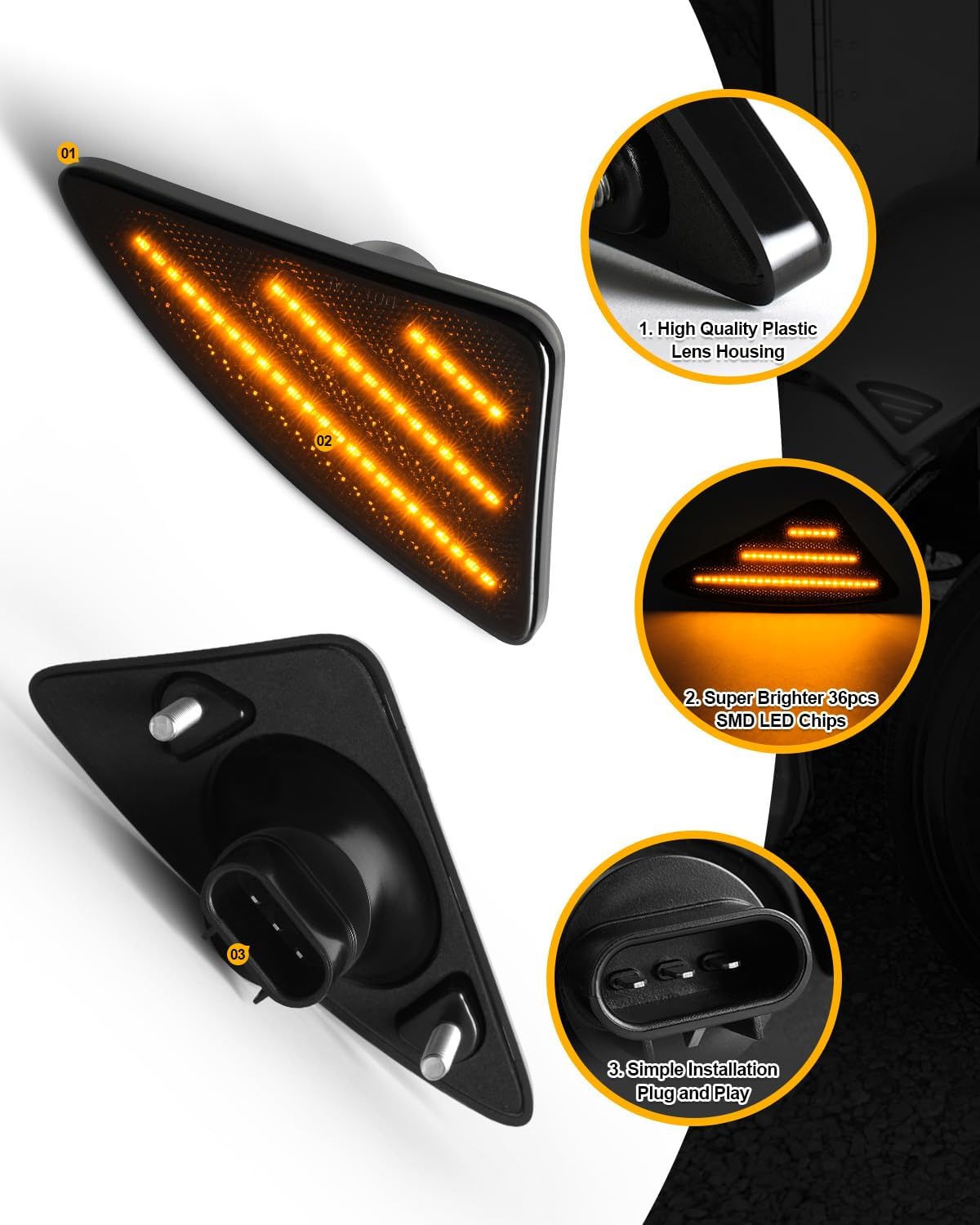 Luces LED de posición laterales compatibles con Kenworth T660 T170 T270 T370 semirremolques 2008-2021 Luces direccionales dinámicas de guardabarros
