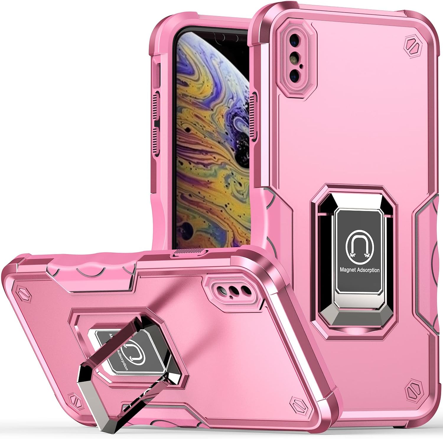 TORRTOWAY Funda para iPhone Xs Max, soporte magnético integrado para automóvil, a prueba de golpes, funda protectora para iPhone Xs Max (rosa)