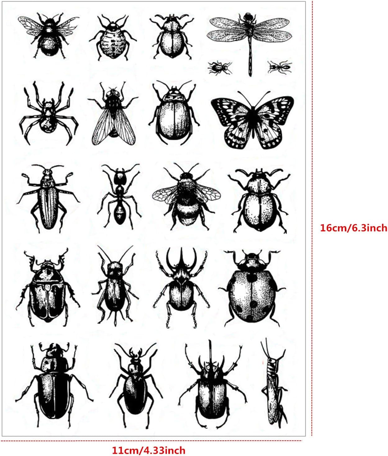 Arbuya Sellos transparentes de espécimen de insectos para hacer tarjetas o diario, sellos de goma de escarabajos de mariposa para manualidades,