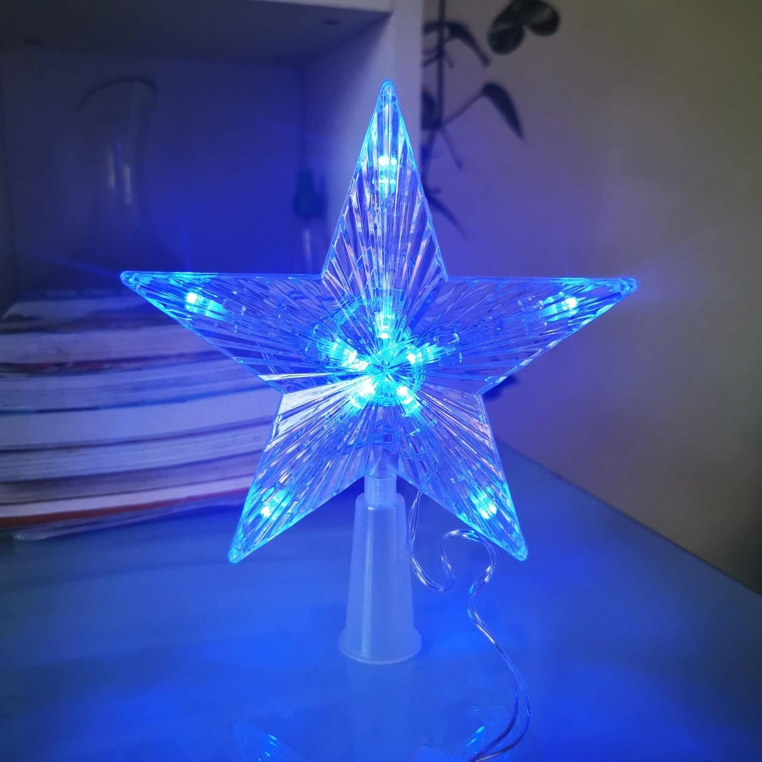 Decoración para árbol de Navidad, lámpara de luz LED de estrella, accesorios de decoración de estrella de Navidad, adorno de árbol de Navidad, Año