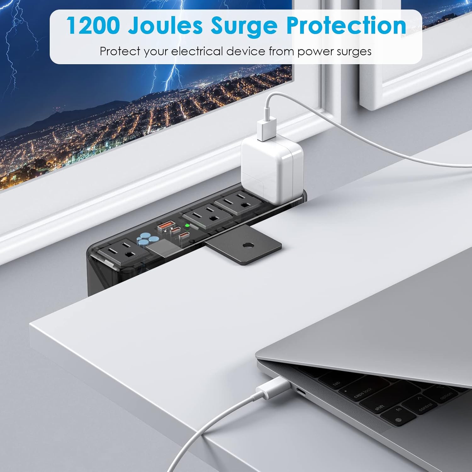 CCCEI Regleta de alimentación de abrazadera lateral de escritorio USB C de 45 W, toma de montaje de abrazadera de borde de tubo superior de