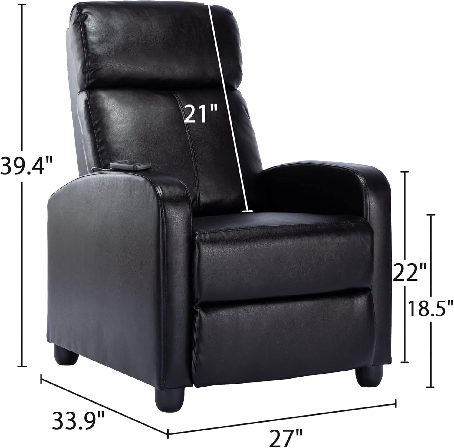 ANJ Winback – Silla reclinable de piel sintética, asiento reclinable acolchado moderno, sofá individual para sala de estar, asiento ajustable para