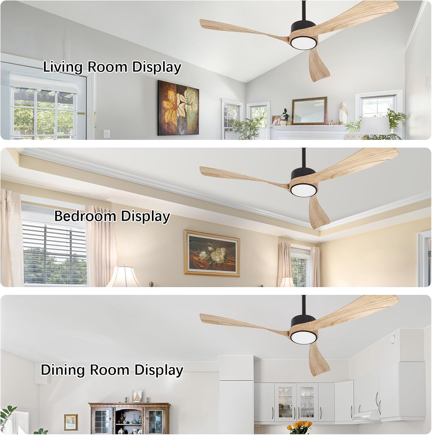 raccroc Ventilador de techo de 52 pulgadas, ventiladores de techo de madera con luces y control remoto, ventilador de techo moderno de 22 W con