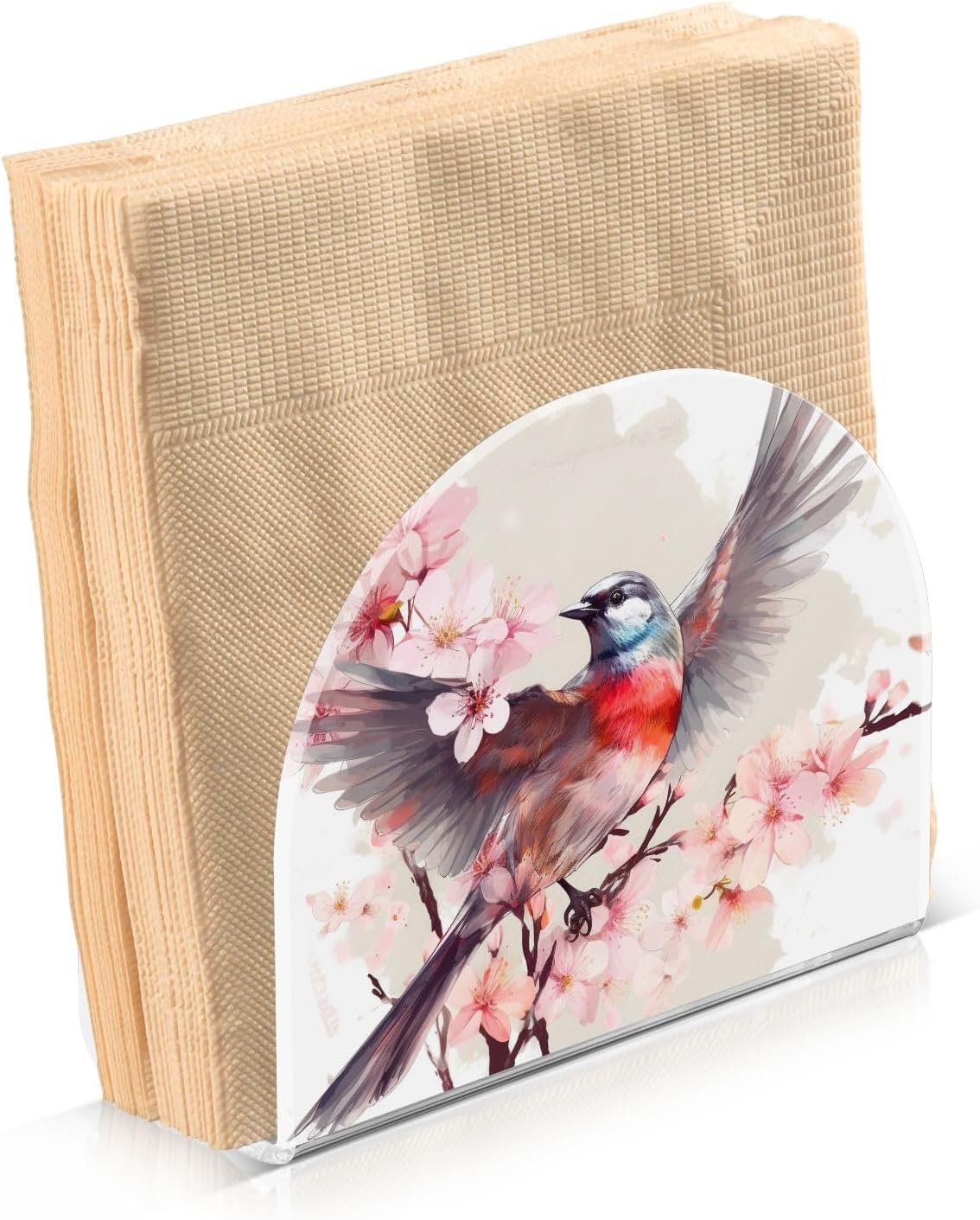 Servilletero de acrílico con diseño de flores rosas y pájaros, moderno, decorativo, para mesa, cocina, oficina, restaurante