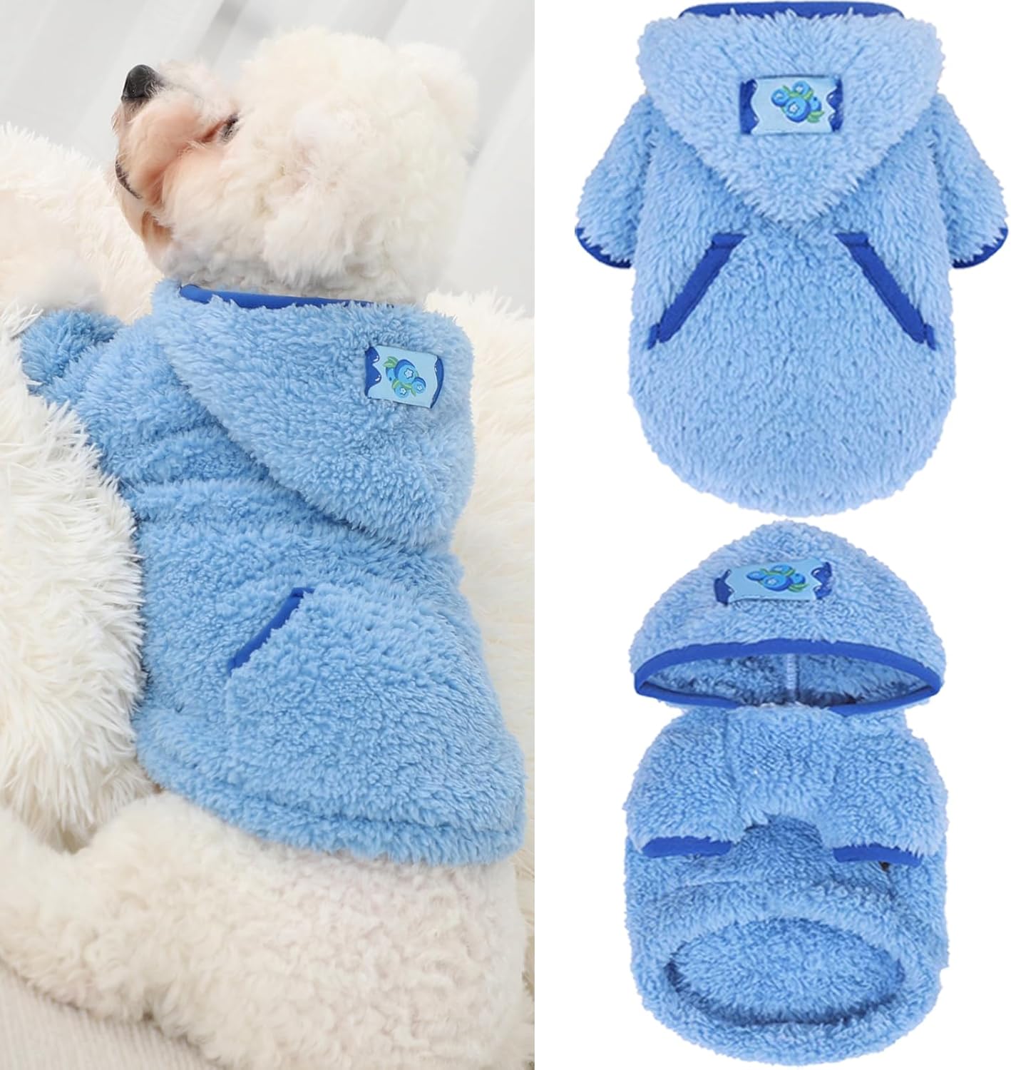 Suéter de forro polar con capucha para perro, suéteres cálidos de terciopelo mullido, ropa de invierno para perros pequeños, niñas y niños, abrigos