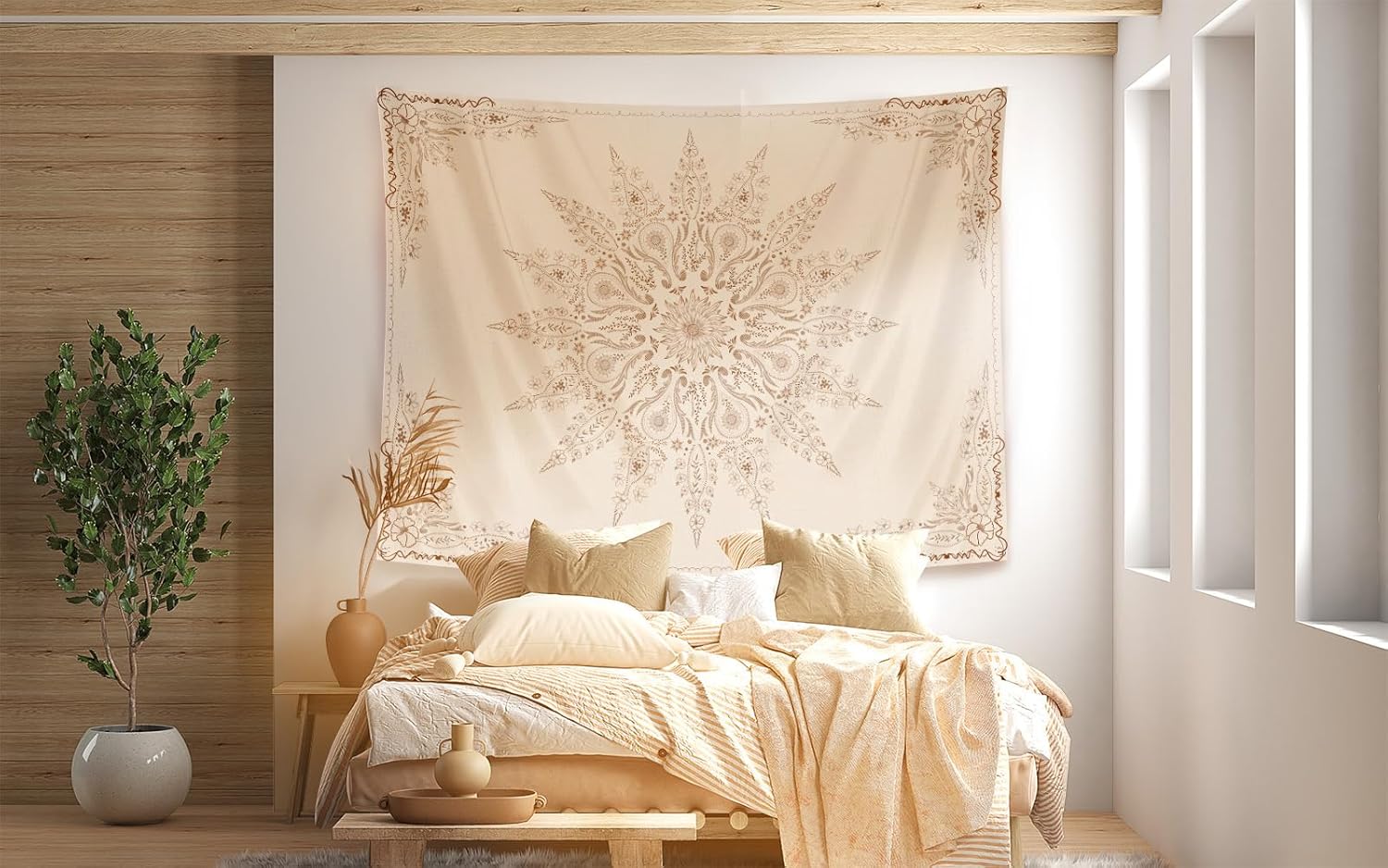 Damanse Tapiz bohemio floral, tapiz estético de flores, tapiz bohemio indio para colgar en la pared, decoración de habitación de mandala pequeña,