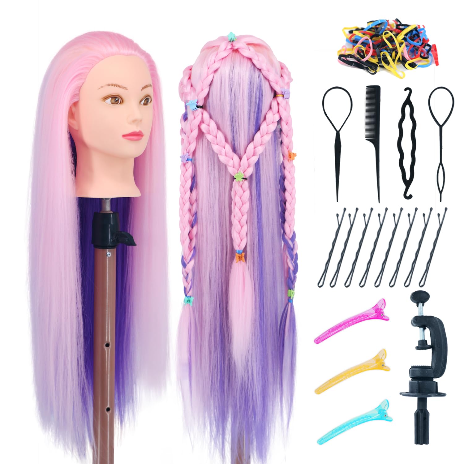 Cabeza de maniquí con cabello, cabeza de muñeca de 29 pulgadas para entrenamiento de peinado, cabeza de maniquí, práctica de maniquí, cosmetología,