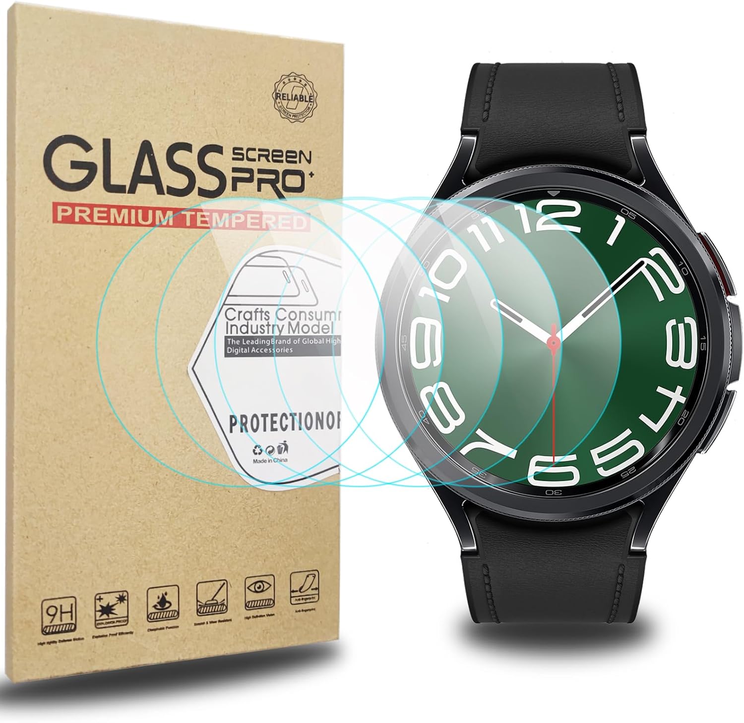 ZPJPPLX – Paquete de 5 protectores de pantalla para Galaxy Watch 6 Classic de 1.732 pulgadas, protector de pantalla de vidrio templado impermeable