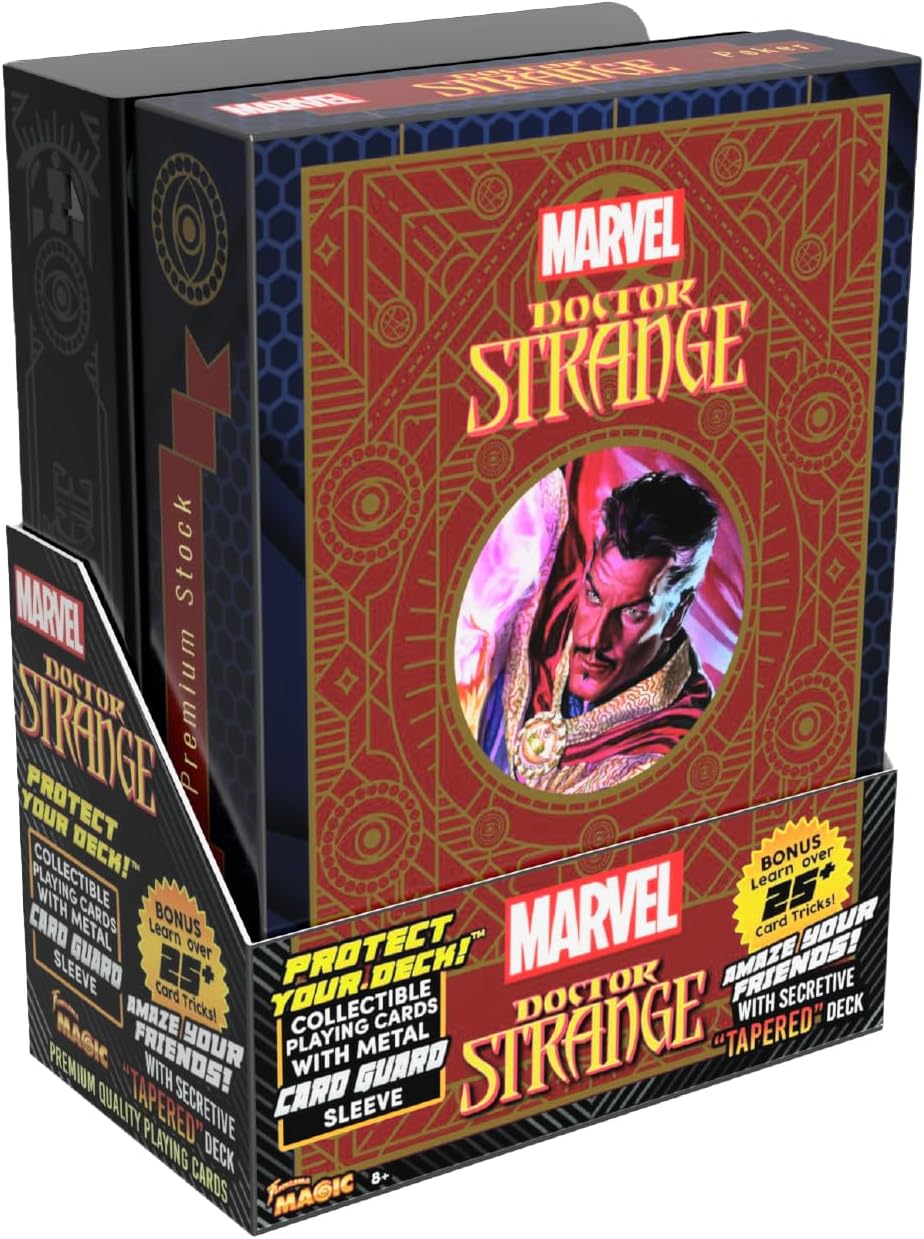 Fantasma Presenta el mazo mágico de cartas coleccionables de Doctor Strange de Marvel, con funda protectora de metal para cartas mágicas.