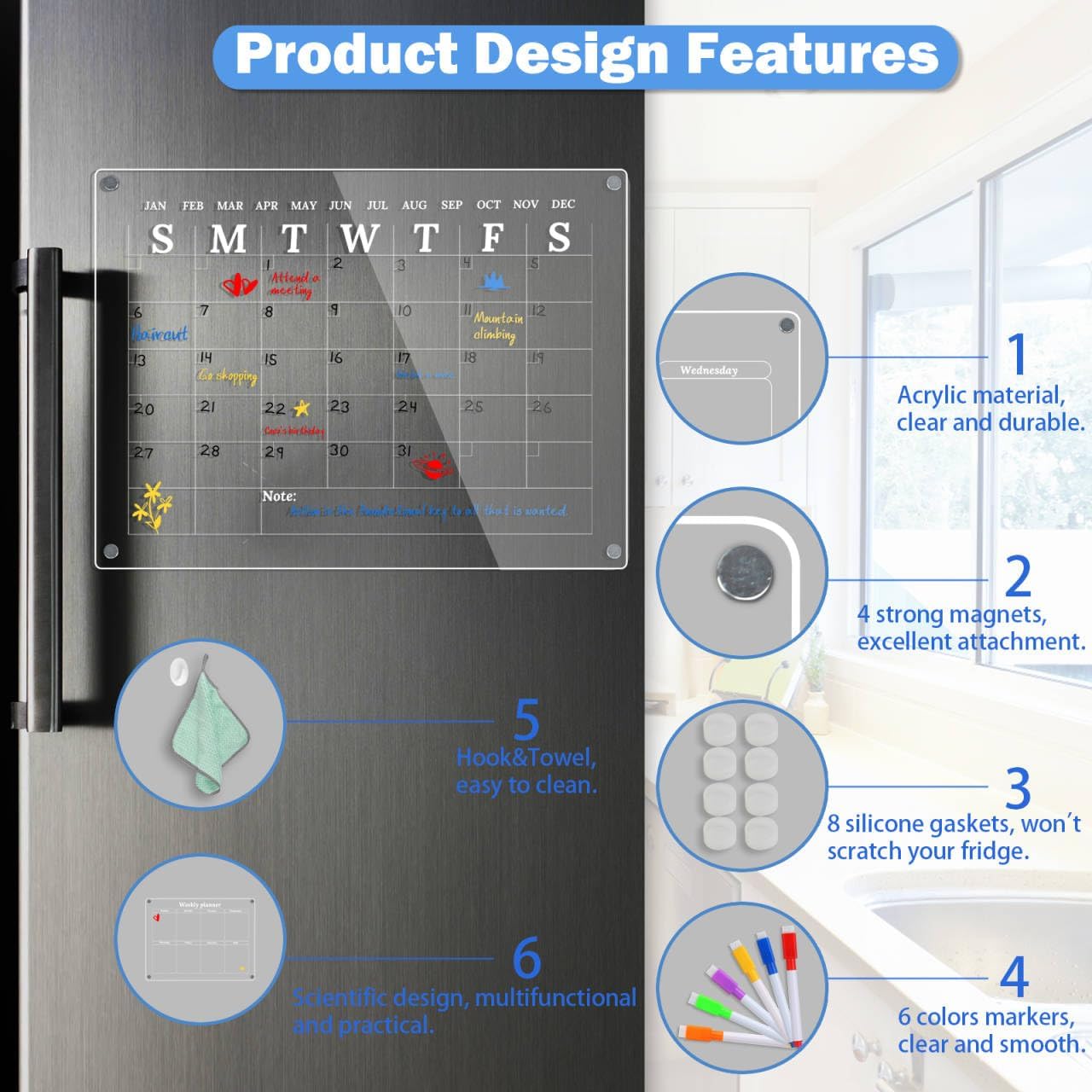 Calendario magnético para nevera, calendario de borrado en seco para refrigerador, paquete de 2 unidades de 12 x 16 pulgadas, tableros de