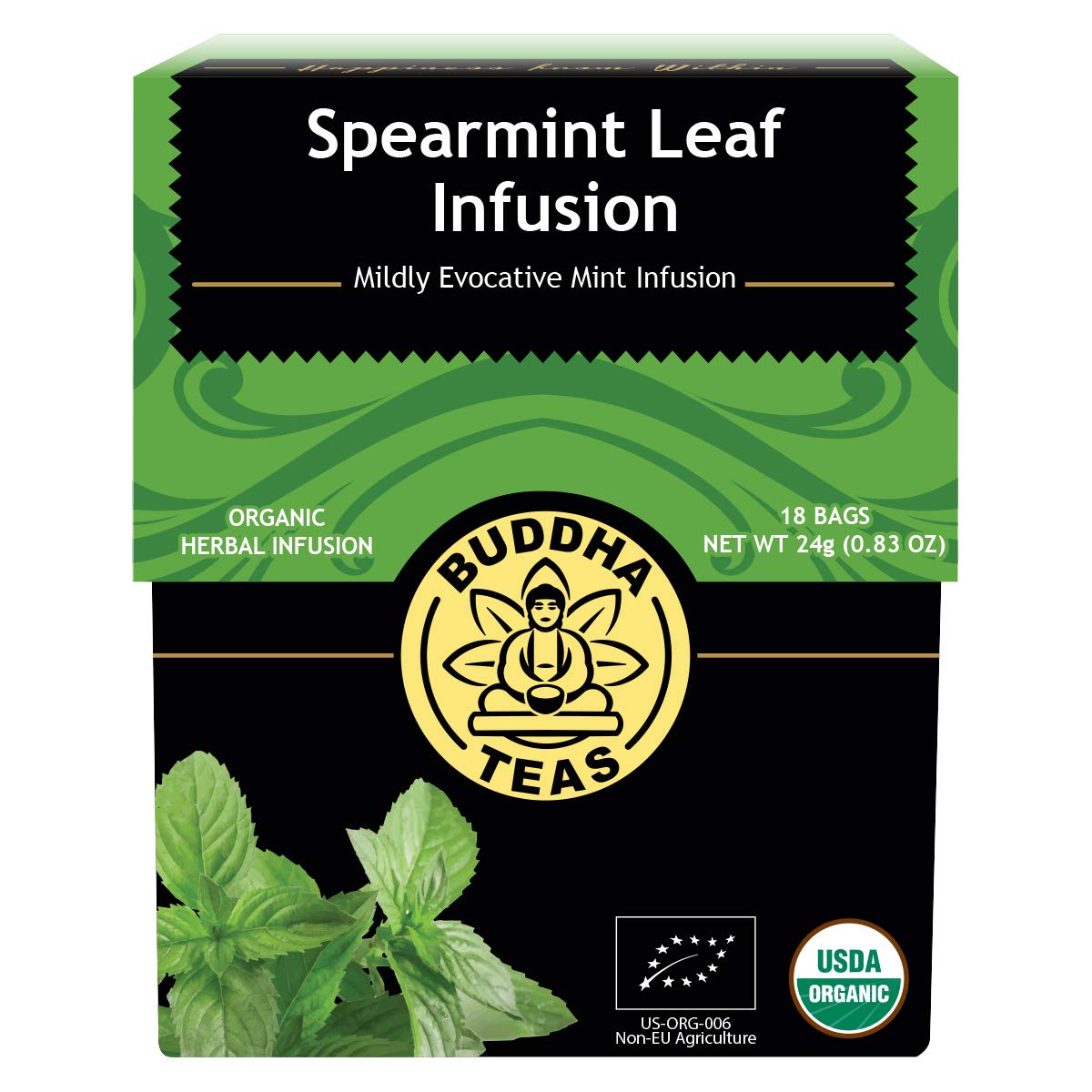 Buddha Teas Té orgánico de menta verde – OU Kosher, USDA orgánico, CCOF orgánico, 18 bolsas de té sin blanqueador