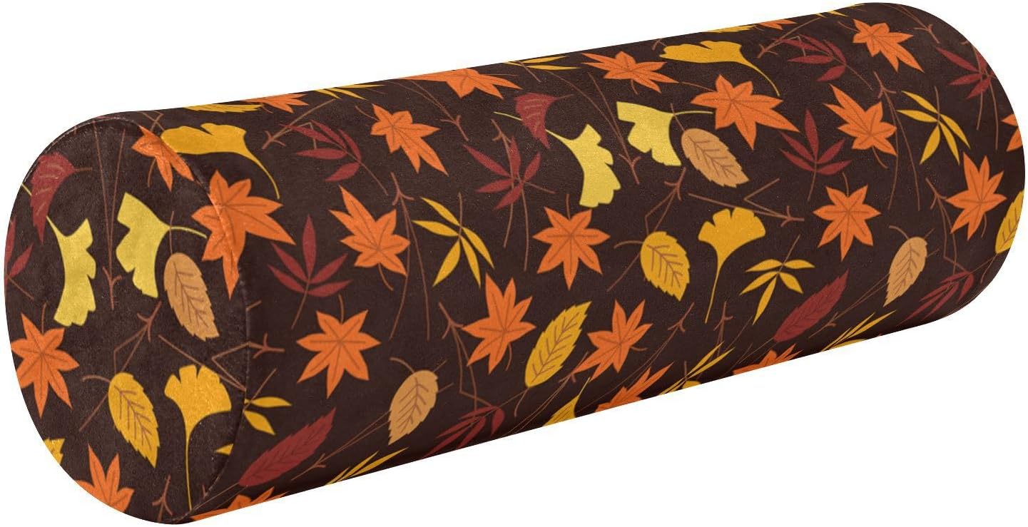 KLL Autumn Leaves Bolster Pillow Decorative Foam Neck Roll Pillow Round Pillow Insert 17 Inch Round Foam Cushion Bolster Cover with Zipper