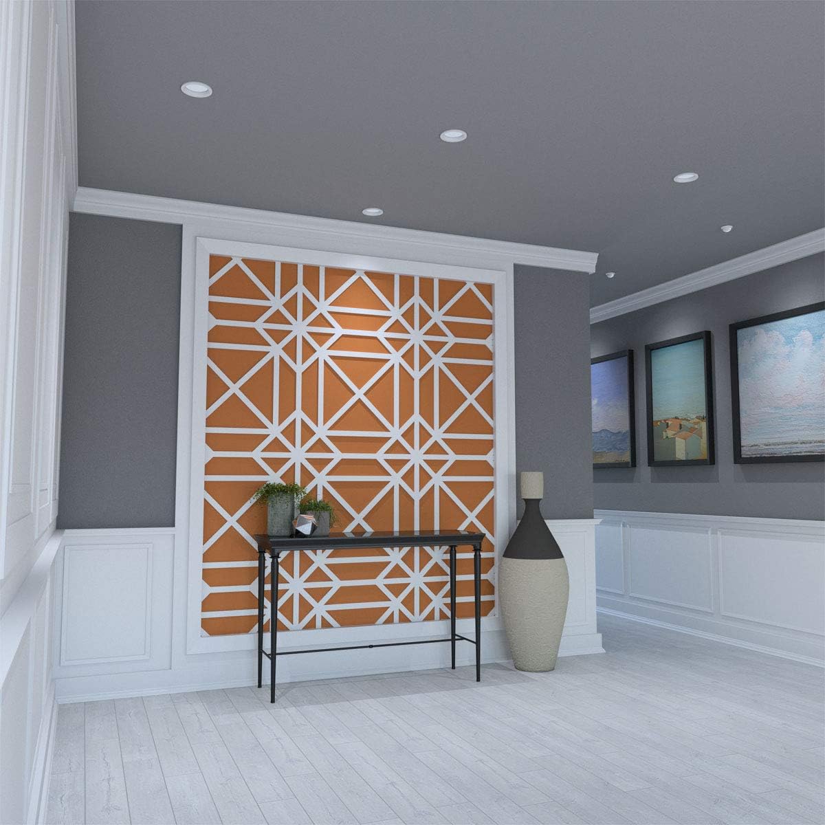Ekena Millwork 23 38 pulgadas de ancho x 23 38 pulgadas de alto x 38 pulgadas de alto, grandes paneles de pared decorativos Buxton en PVC de grado