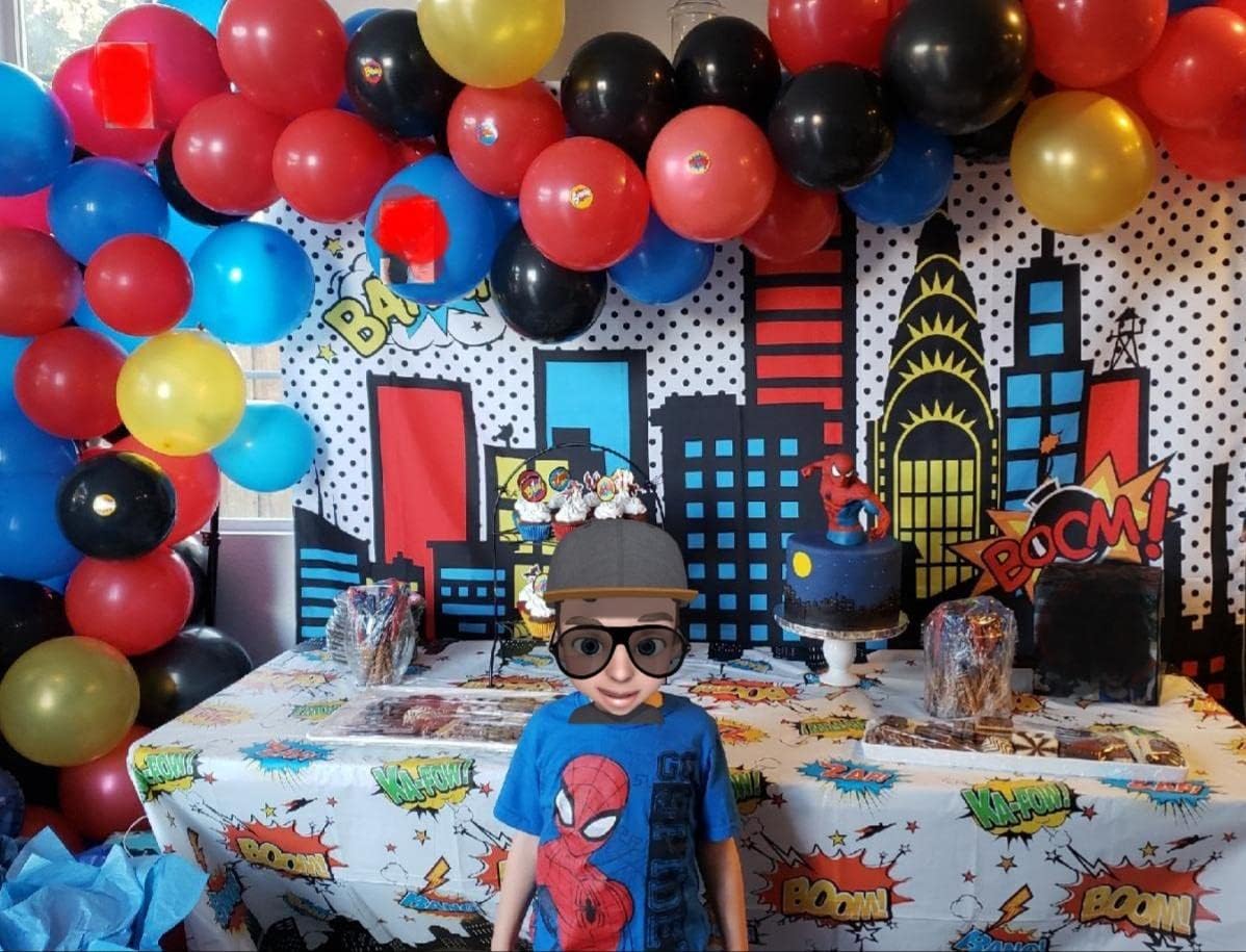 Telón de fondo de superciudad de superhéroe, edificio de ciudad, tema de superhombres, fotografía para niños, recién nacido, baby shower, niño,