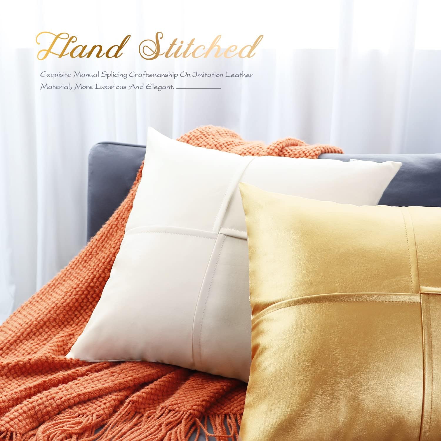 BRAWARM Fundas de almohada de piel sintética de 20 x 20 pulgadas, paquete de 2, fundas de almohada de cuero crema, almohadas decorativas de cuero