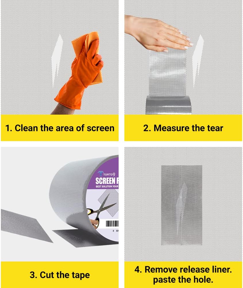 Kit de reparación de pantalla de ventana, 3 capas adhesivas fuertes e impermeables de malla de fibra de vidrio (gris, 4 pulgadas x 15 pies)