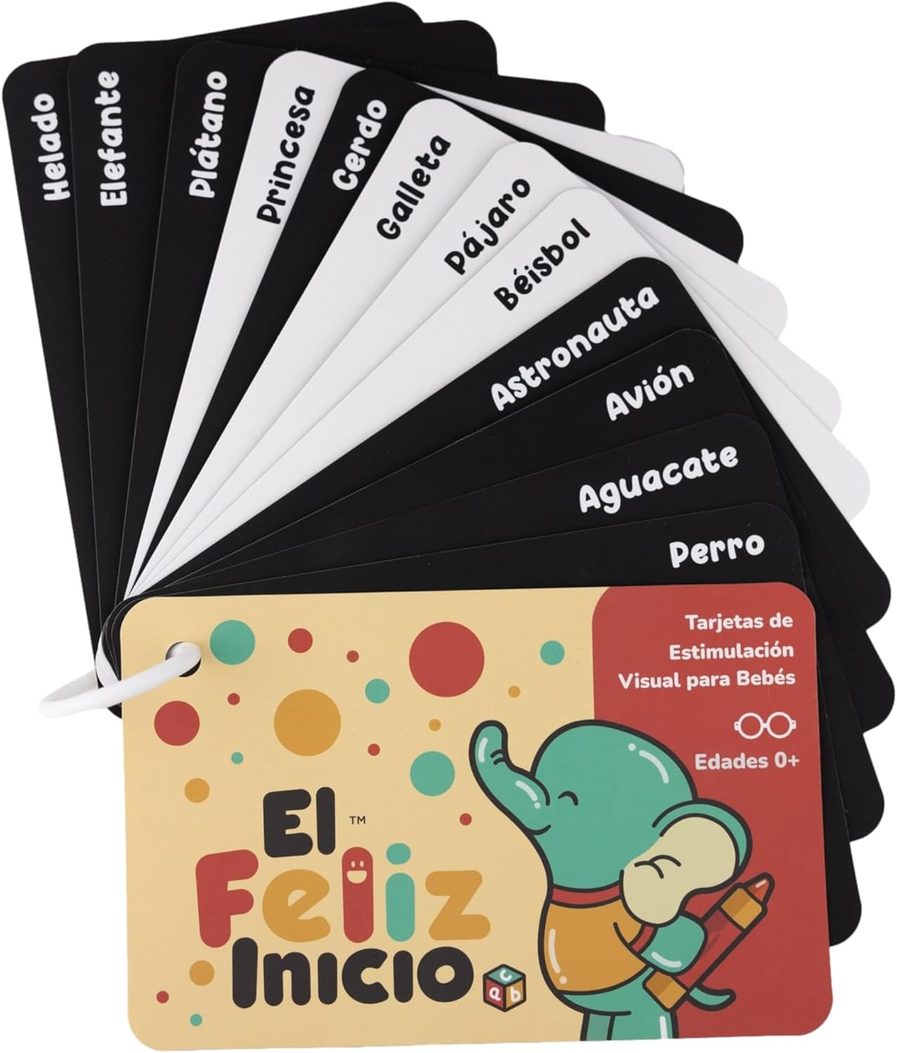 Happy Start Tarjetas de visión de alto contraste fáciles de limpiar – Resistente al agua – Aprobado por hospitales – Lista para bolsa de pañales –