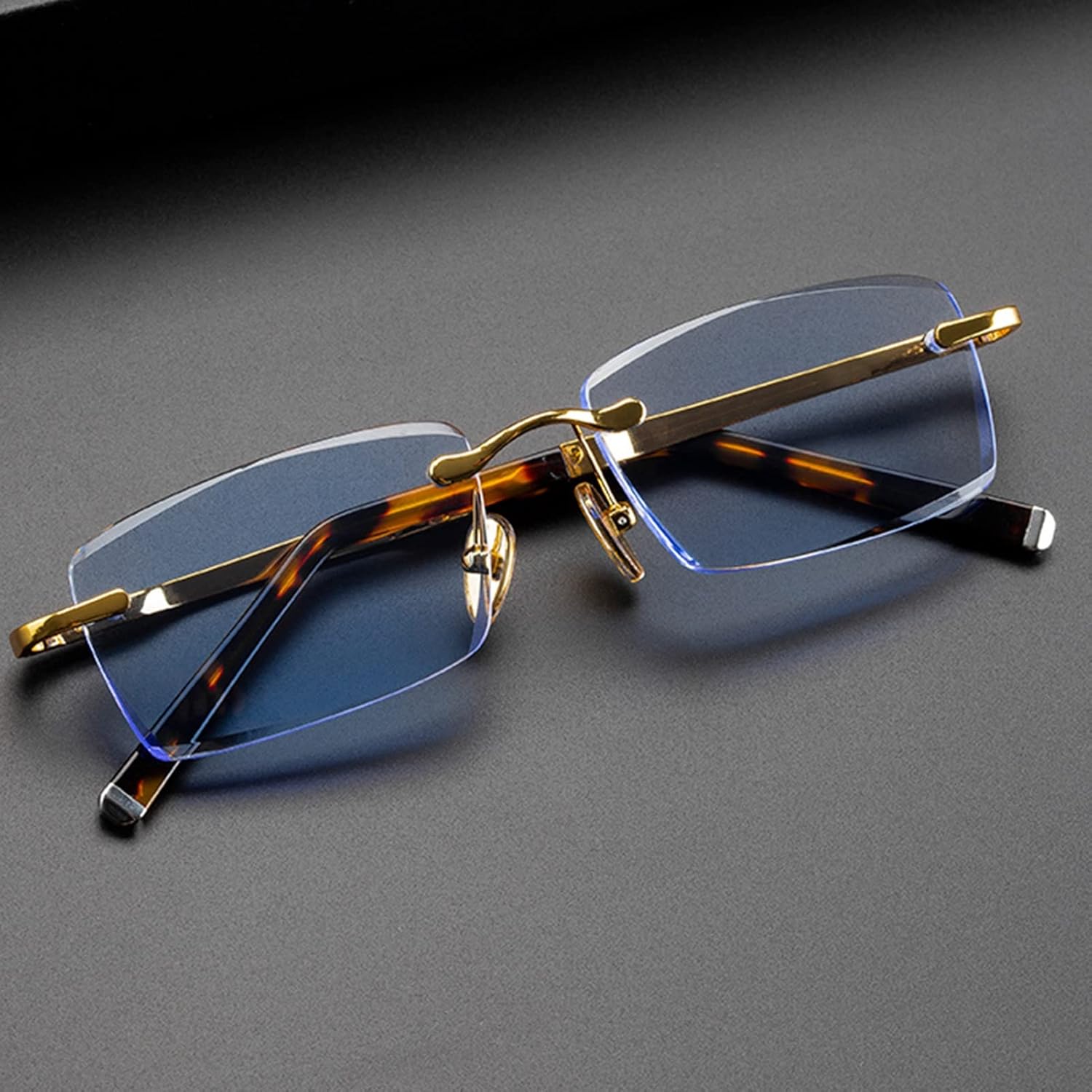 Gafas de lectura con corte de diamante para hombres y mujeres, lectores de cristal sin montura (color  azul, tamaño 2.5+)