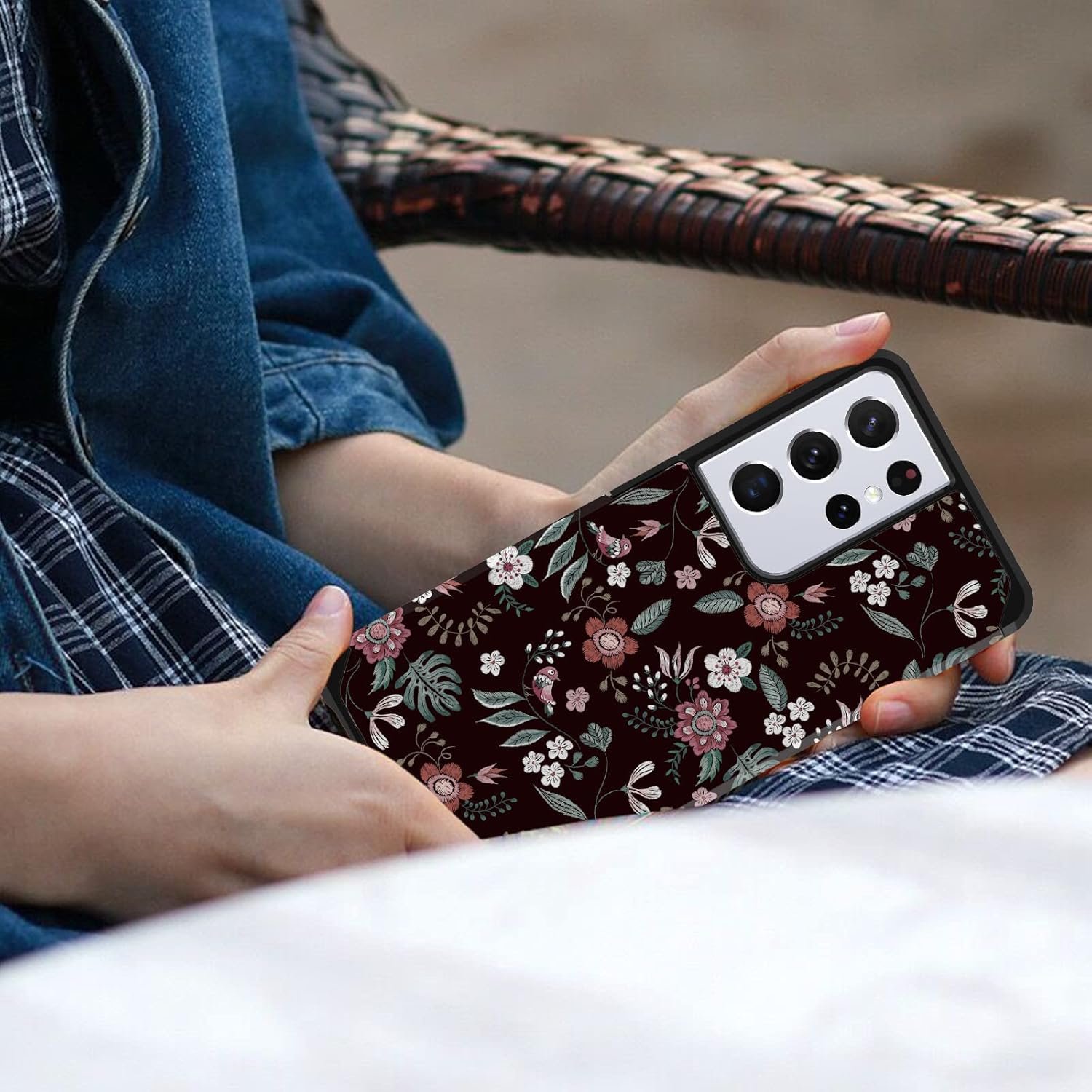 Funda para Samsung Galaxy S21 Ultra con diseño floral, funda para teléfono ShinyMax Galaxy S21 Ultra, funda híbrida de doble capa blindada