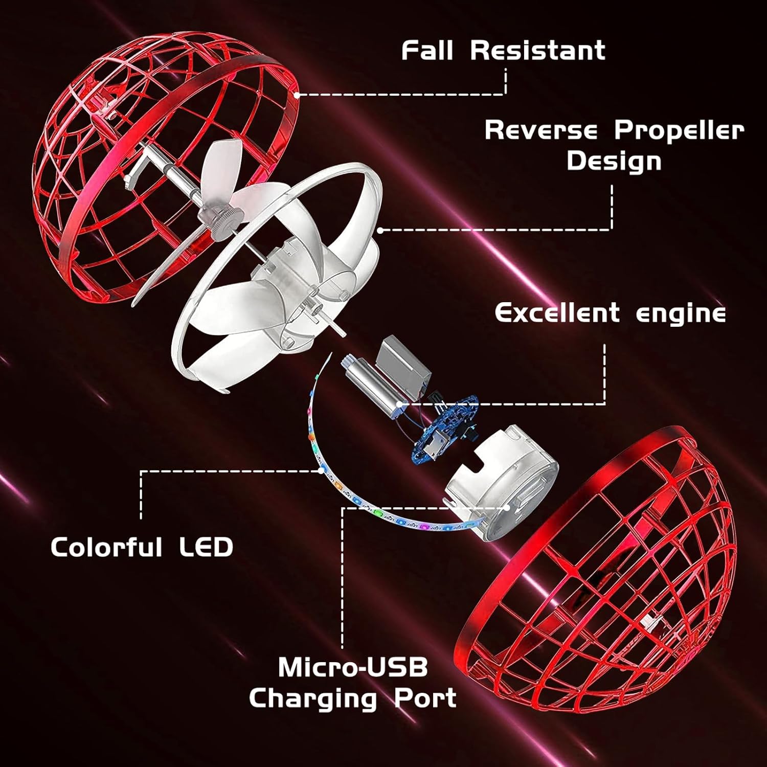 CASEIER Juguete flotante de bola de orbe volador, bola flotante controlada a mano con luz RGB, bolas de mosca boomerang de 360 para juguetes