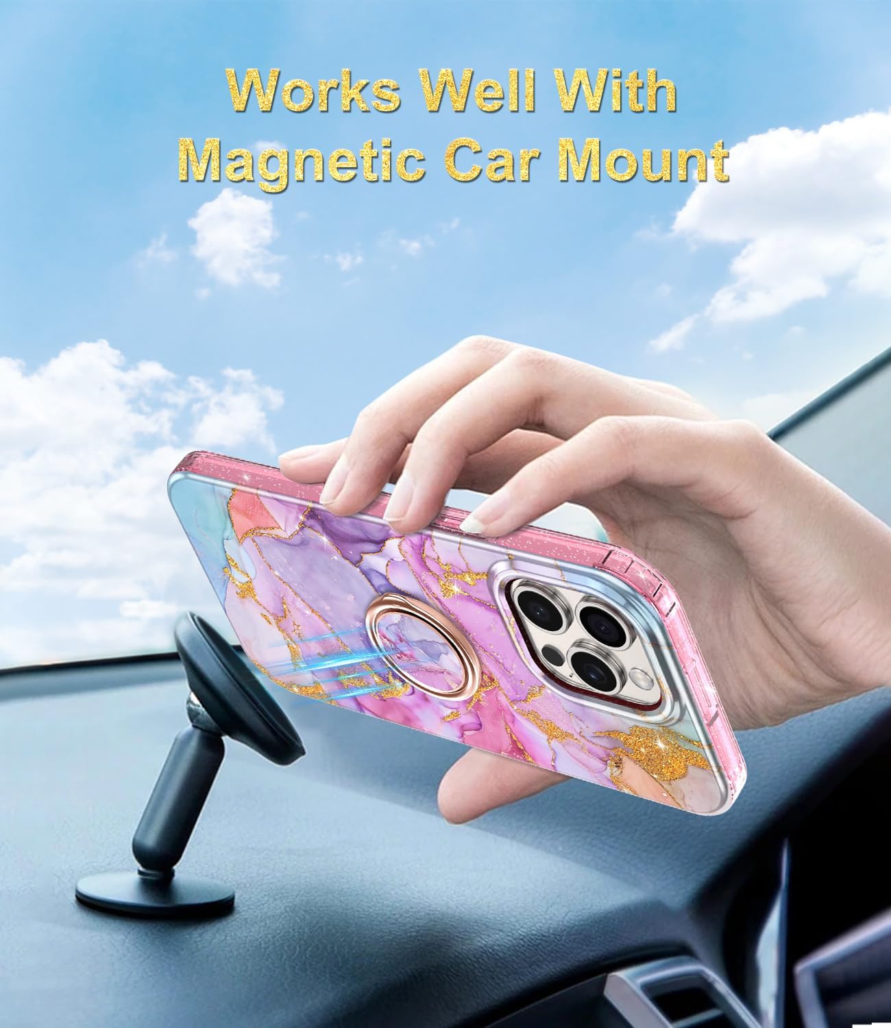 Btscase Funda para iPhone 15 Pro Max de 6.7 pulgadas, protector de pantalla integrado con soporte de anillo de 360, cuerpo completo de doble capa