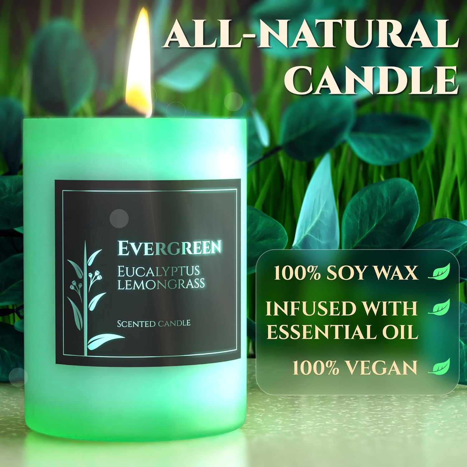 Evergreen – Vela perfumada de citronela y eucalipto, vela perfumada para aliviar la ansiedad y el estrés, tiempo de combustión de 60 horas,