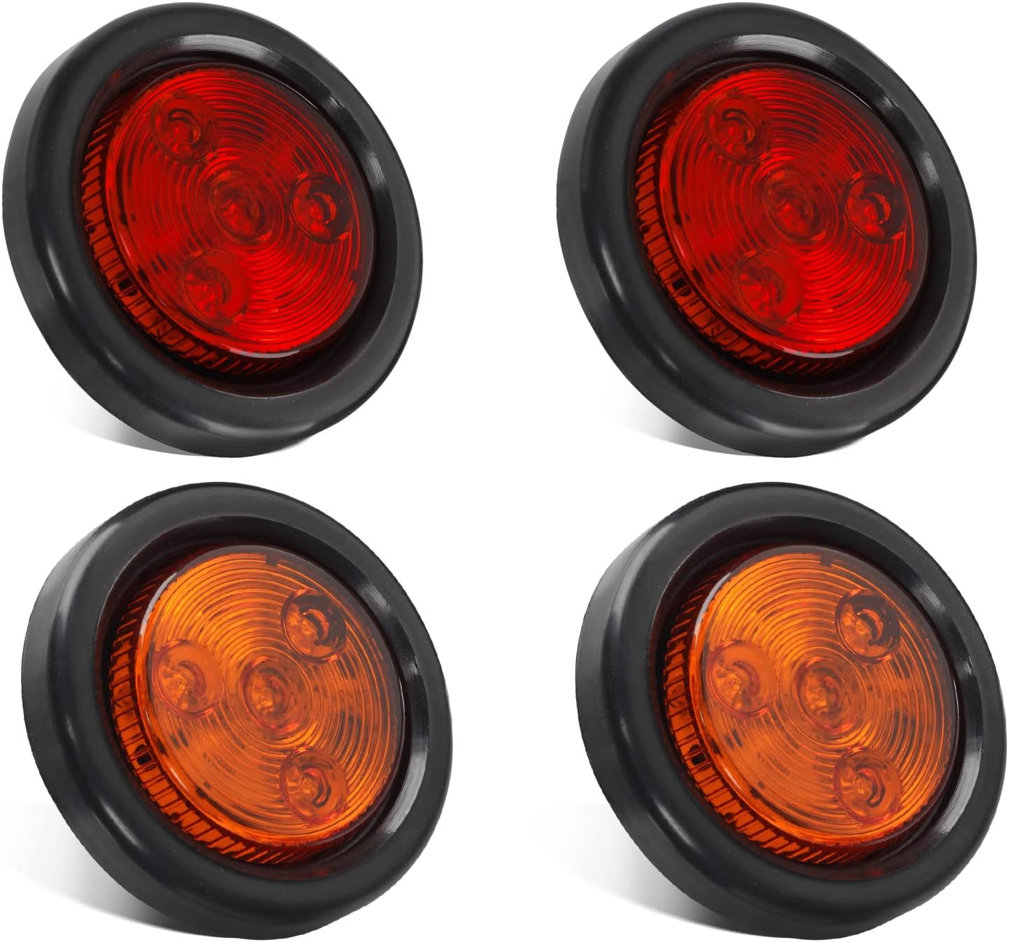 Partsam 4 luces LED redondas de 2 pulgadas con marcador lateral de 2 pulgadas, 4 luces LED de camión con ojales y cable de 12 V (2 rojo + 2 ámbar)