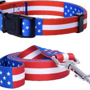 Juego de collar y correa para perro con bandera estadounidense, correa y collares patrióticos de Estados Unidos a juego para el 4 de julio, patrón Juego de collar y correa para perro con bandera estadounidense, correa y collares patrióticos de Estados Unidos a juego para el 4 de julio, patrón