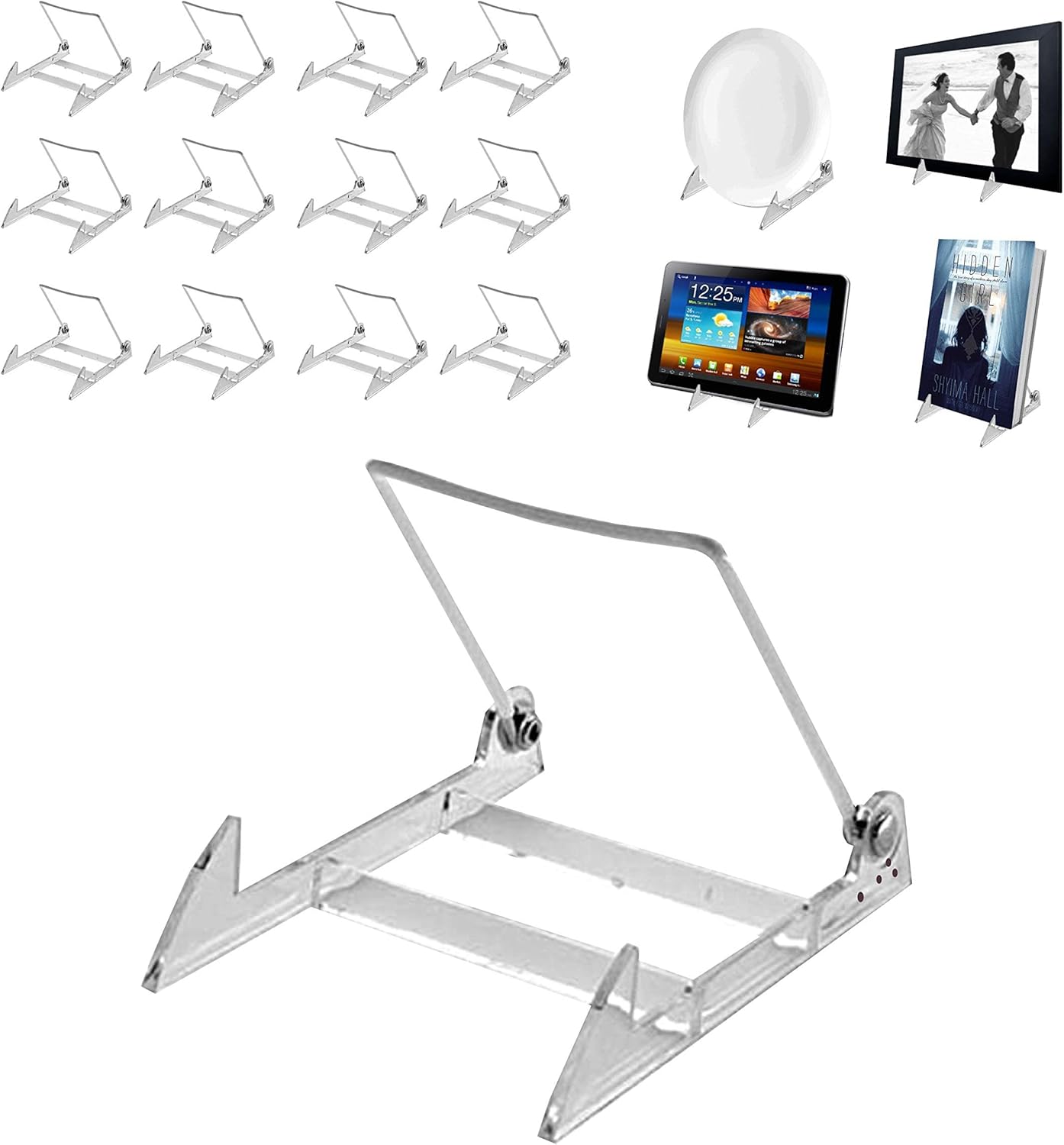 KS- Paquete de 12 soportes ajustables resistentes y versátiles de 4 x 5.5 pulgadas, caballetes acrílicos fabricados en Estados Unidos para exhibir