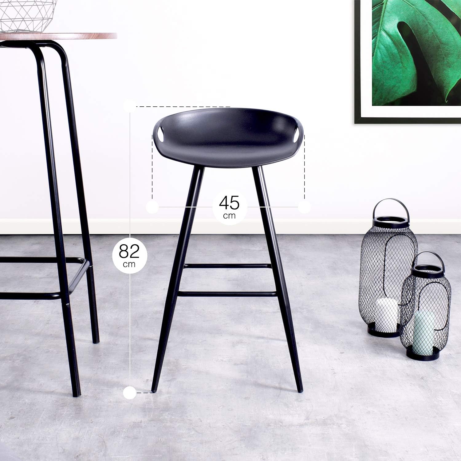 Set of 2 Bar Stools, 32.3-inch Simple Modern Style High Counter Stool with Low Backrest & Footrest & Metal Legs & PP Seat, Portable Barstools for