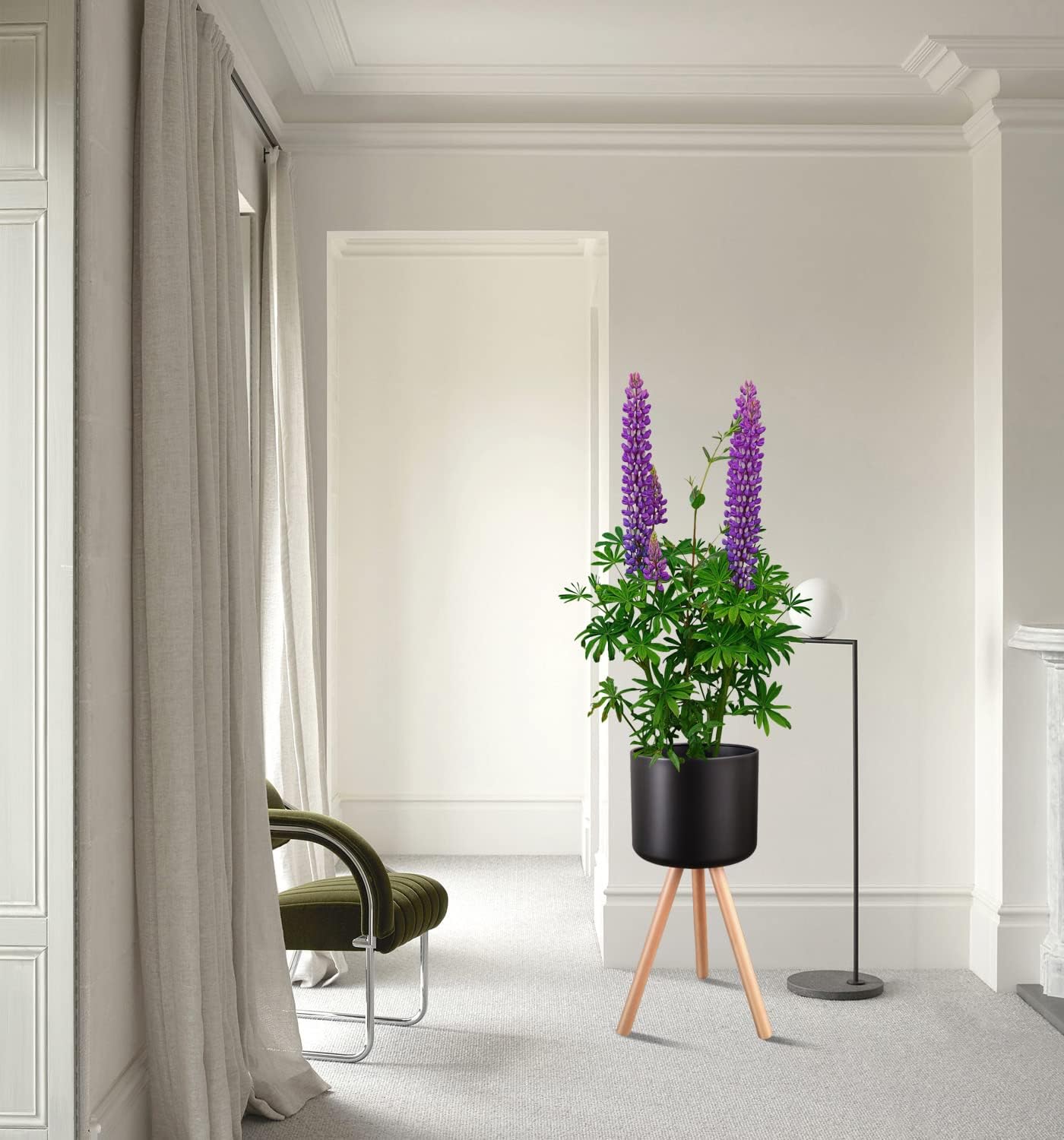 Maceta de metal Mid-Century con soportes, elegante y moderna maceta de pie para el suelo, adecuada para orquídeas, decoración de aloe para