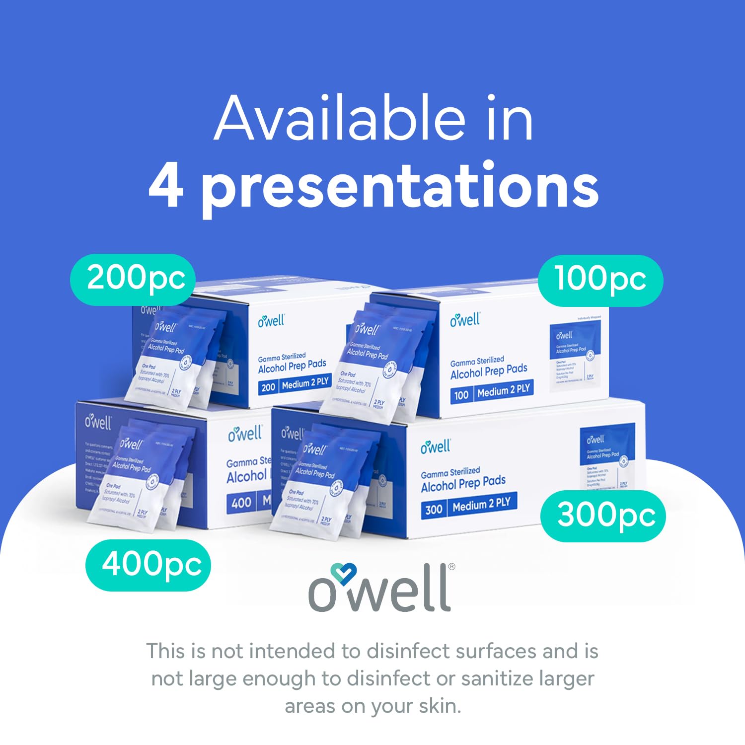 OWELL Toallitas con alcohol, toallitas de alcohol envueltas individualmente, almohadillas médicas y profesionales de preparación de alcohol estéril,