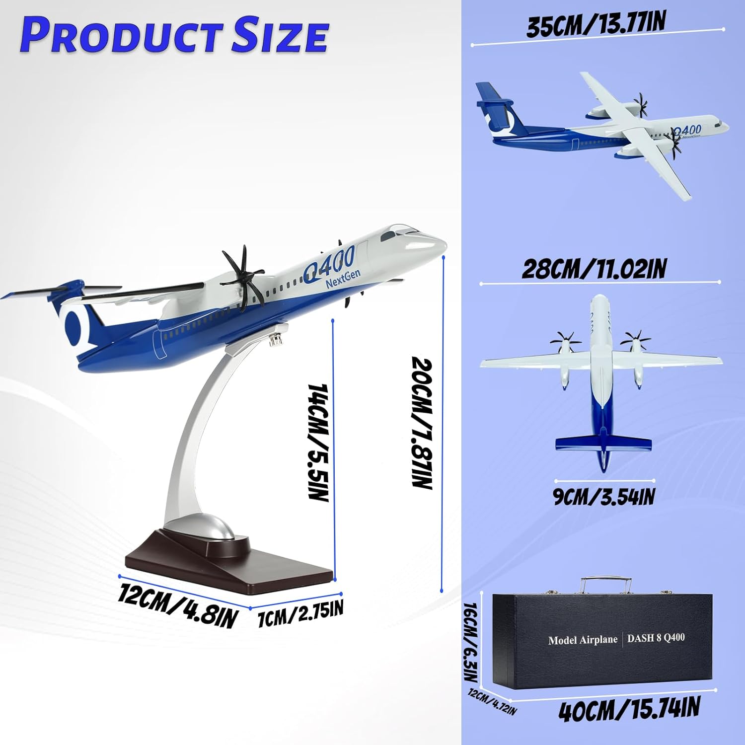 Bombardier Dash 8-Q400 Escala 1100 Modelo de turbohélice gemelo modelo de avión de aleación de resina fundido a presión con soporte y caja de regalo
