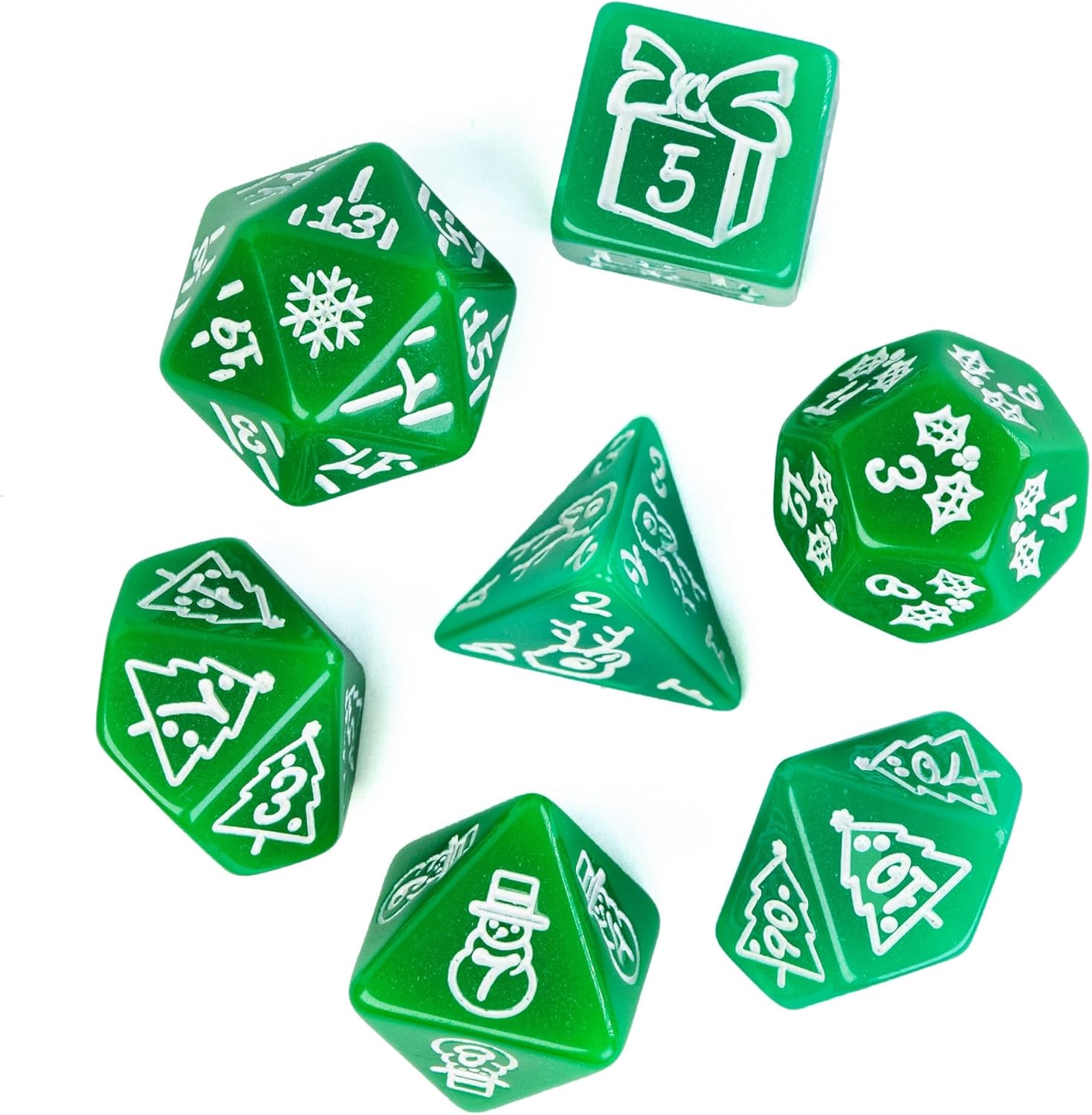 HDdais Dados de Navidad con 7 troqueles poliédricos DND con árbol de Navidad y patrón de muñeco de nieve adaptados para Dungeons and Dragons MTG