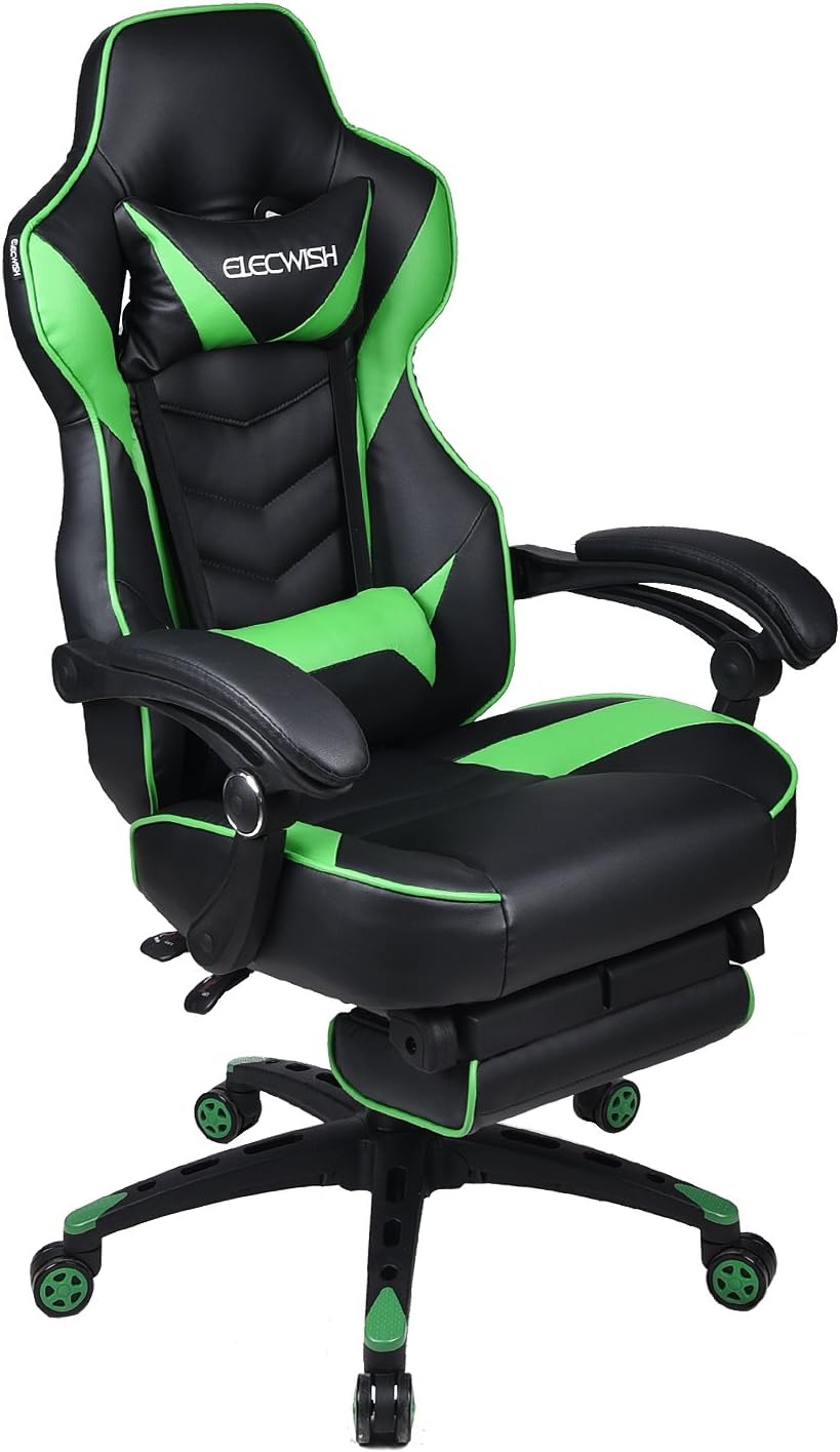 Silla de videojuegos para oficina de carreras  reclinable de piel sintética con respaldo alto, ergonómica, ajustable y giratoria, escritorio