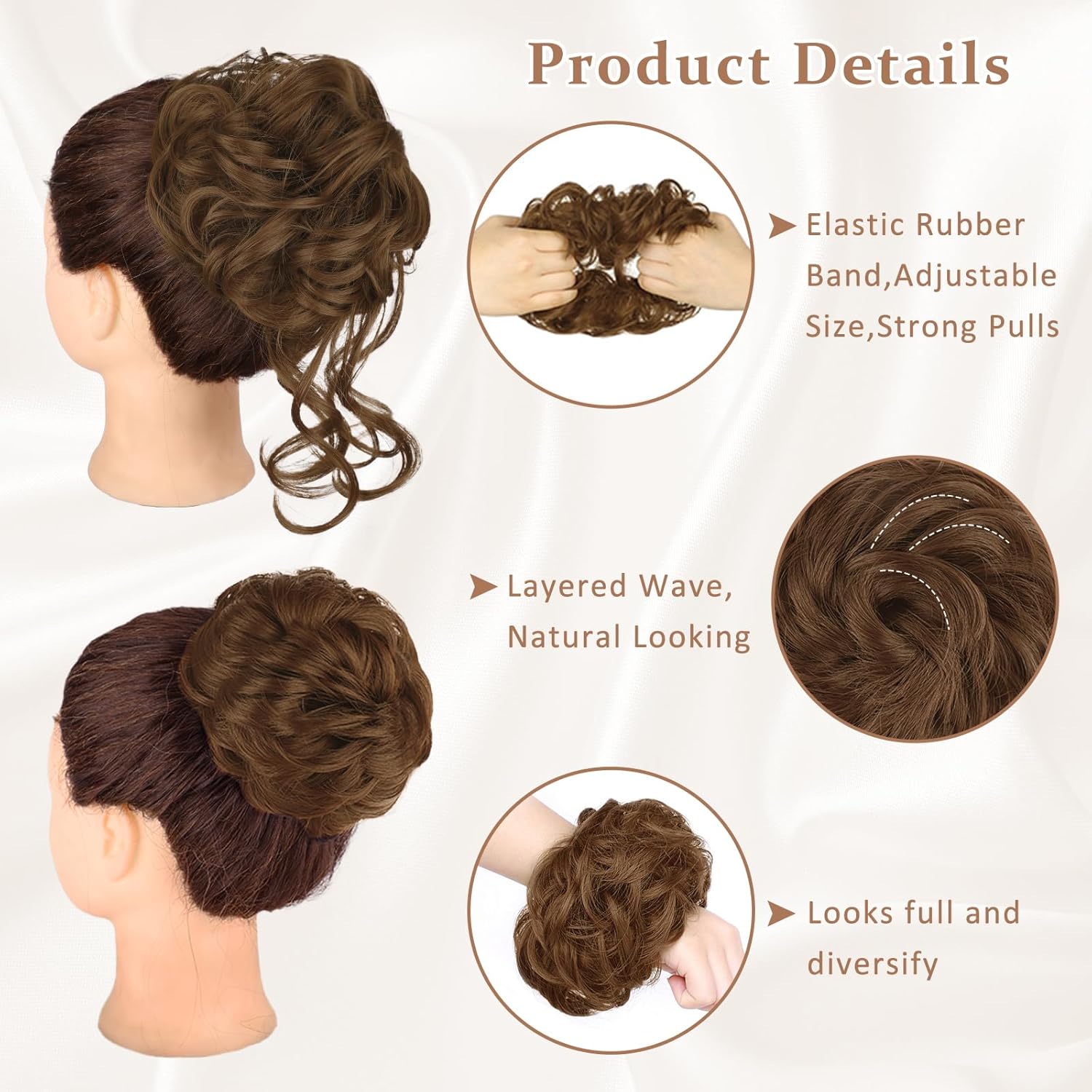 Vigorous 2 piezas de cabello desordenado con coleteros de cabello rizado, ondulado y desordenado, sintético para mujeres, postizo para uso diario