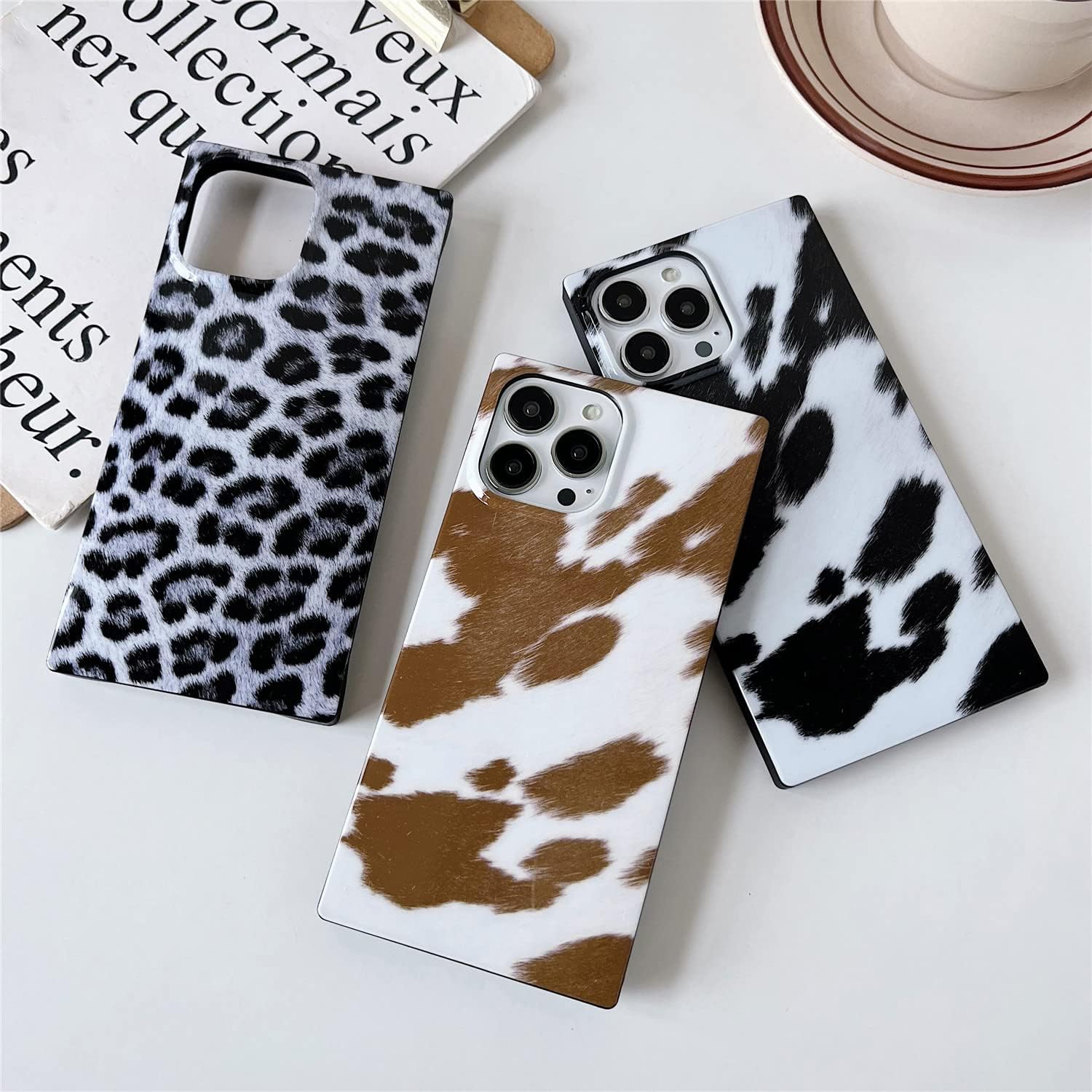 Cocomii Funda cuadrada diseñada para iPhone 13 Pro Max, compatible con MagSafe, delgada, brillante, bronceado y blanco, estampado animal de moda,