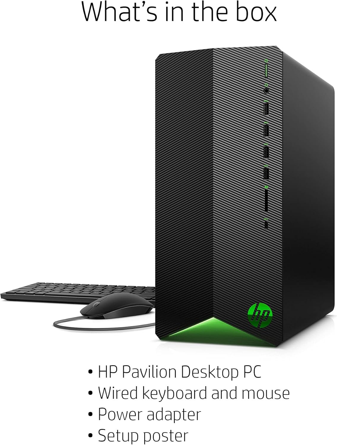 HP Pavilion – Escritorio para juegos, AMD Radeon RX 5500, procesador AMD Ryzen 5 5600G, 8 GB de RAM, SSD de 512 GB, Windows 11 Home, 9 puertos USB,