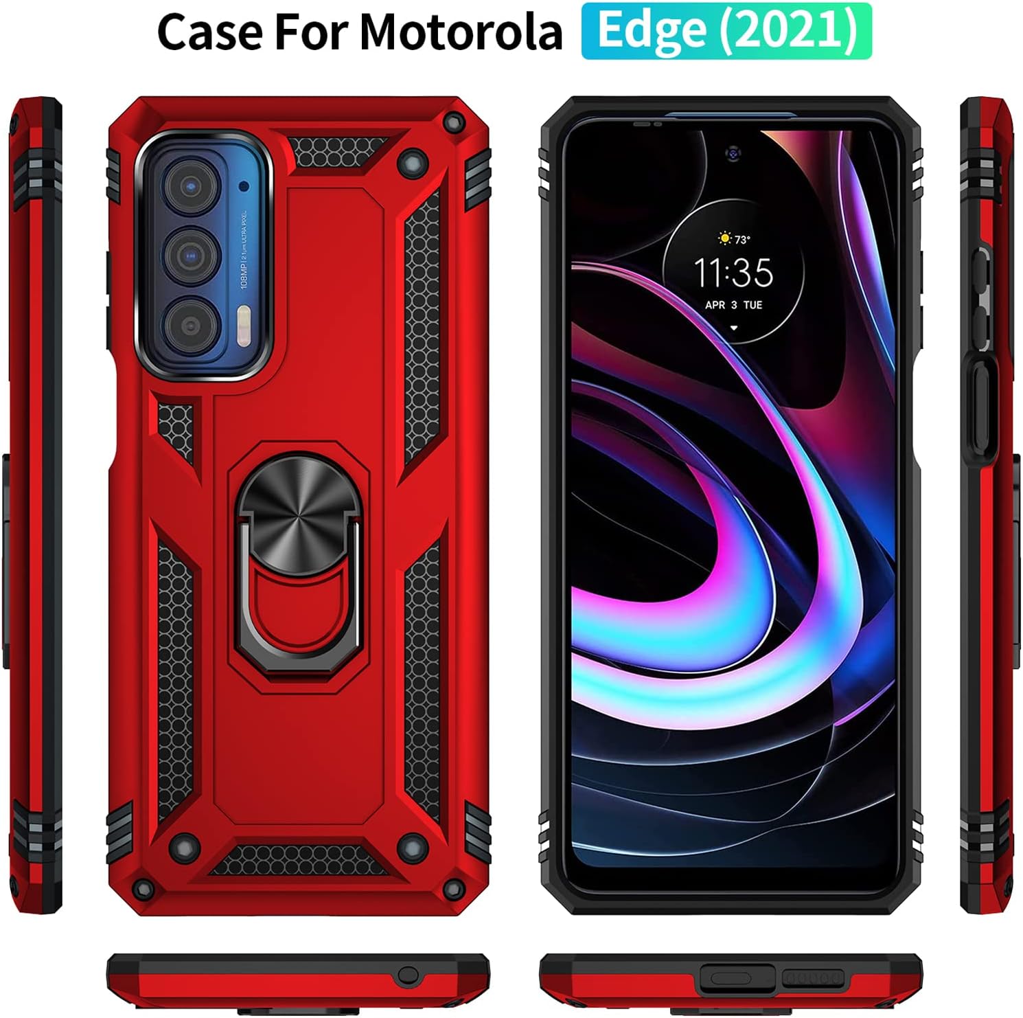 SKTGSLAMY Funda para Moto Edge 2021, funda para Motorola Edge 5G UW, con protector de pantalla, grado militar de 16 pies, funda a prueba de caídas