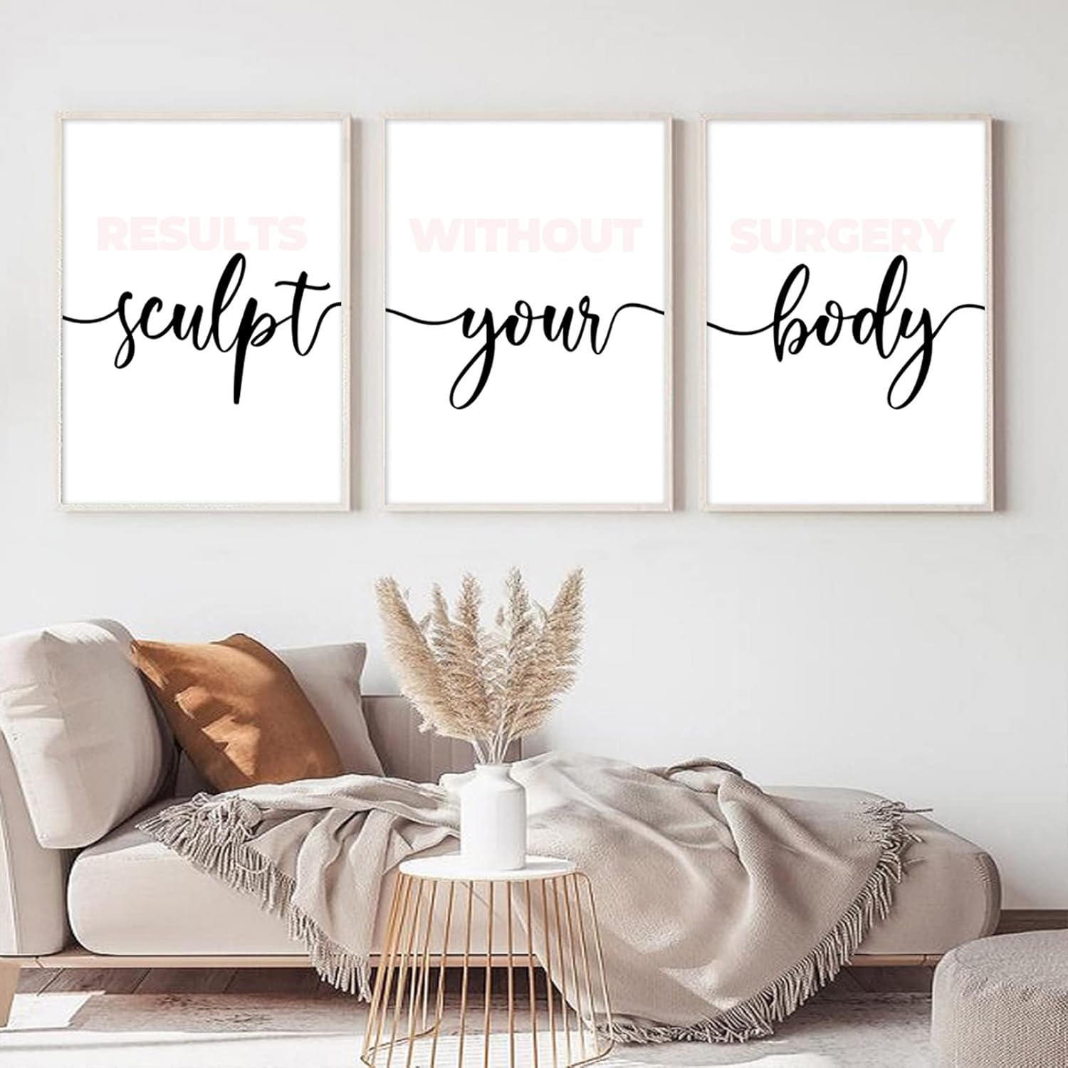 Juego de 3 arte de pared de spa, color rosa rubor, esculpir el cuerpo, decoración de pared, imágenes de salón de spa, arte de pared y arte de pared