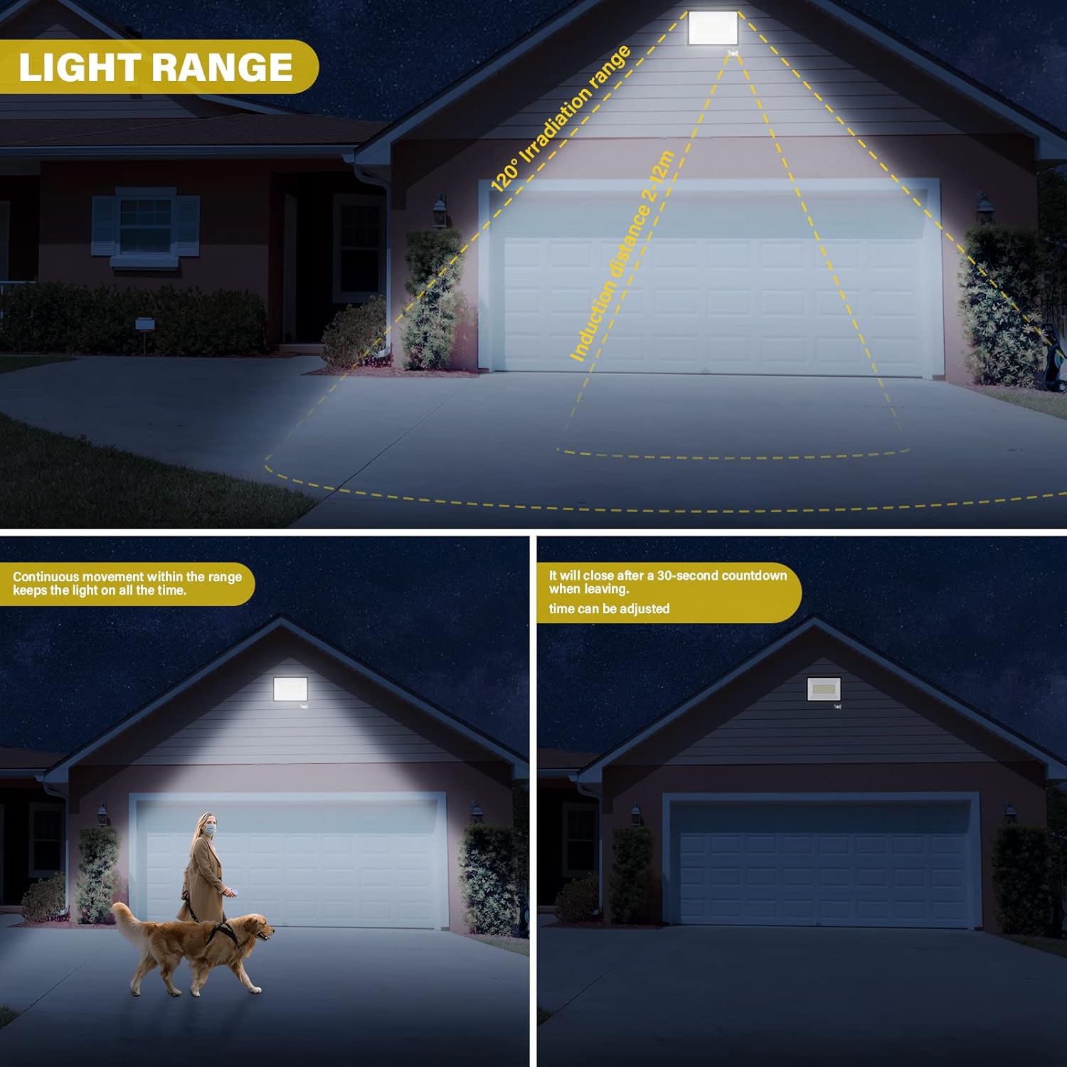 Willpower Reflector LED con sensor de movimiento, luces de seguridad para exteriores de 10 W, 1000 lúmenes, lámpara exterior de 6000 K, luz blanca