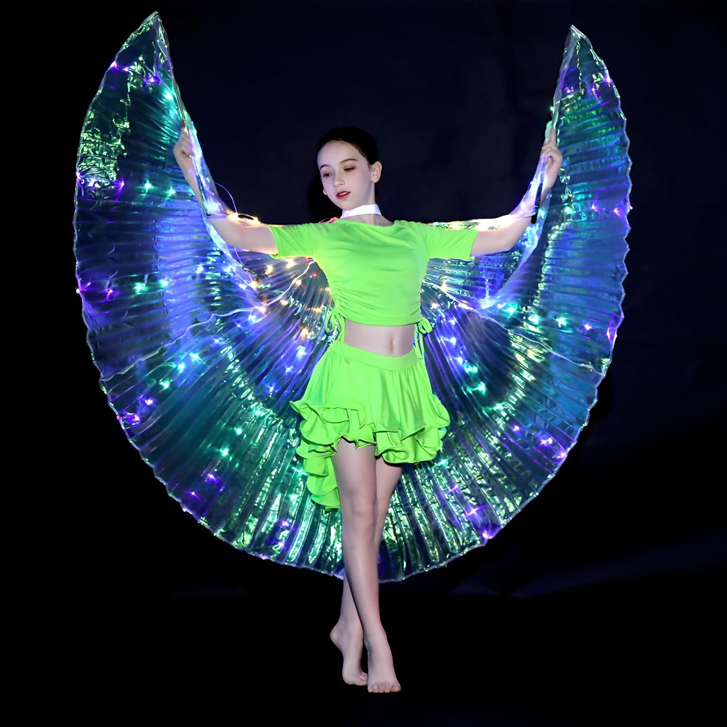 HOTBEST Alas LED ISIS, alas de mariposa LED coloridas iluminadas, alas ligeras de danza del vientre, alas de baile de ángel brillantes con palo