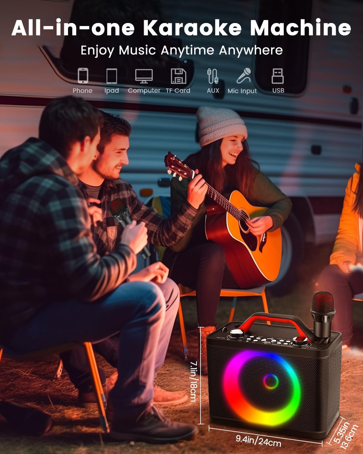 ALPOWL Máquina de karaoke con dos micrófonos inalámbricos, sistema de altavoces PA portátil con ajuste de gravesagudos para niños y adultos, fiesta,