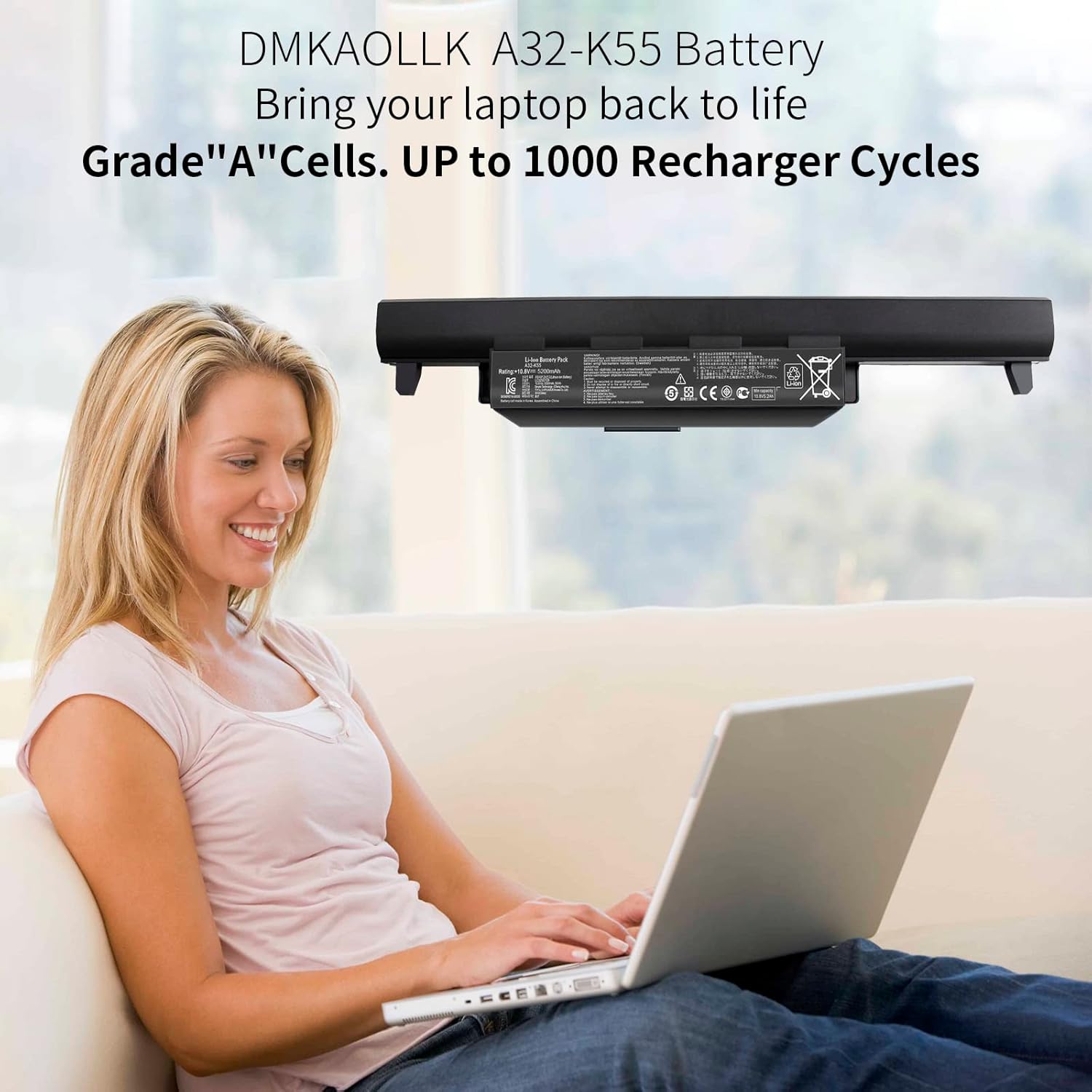 DMKAOLLK A32-K55 – Batería para portátil Asus K55 K55A R500V R503C X55C U57 U57A K75 K45 A75 A75V X45 X55 X75 R400 R500 R700 Series A33-K55 a41-kr
