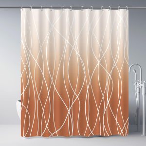Punkray Cortina de ducha de tela a rayas naranja quemada para baño con 12 ganchos, cortinas de ducha para baño, accesorios de baño impermeables Punkray Cortina de ducha de tela a rayas naranja quemada para baño con 12 ganchos, cortinas de ducha para baño, accesorios de baño impermeables