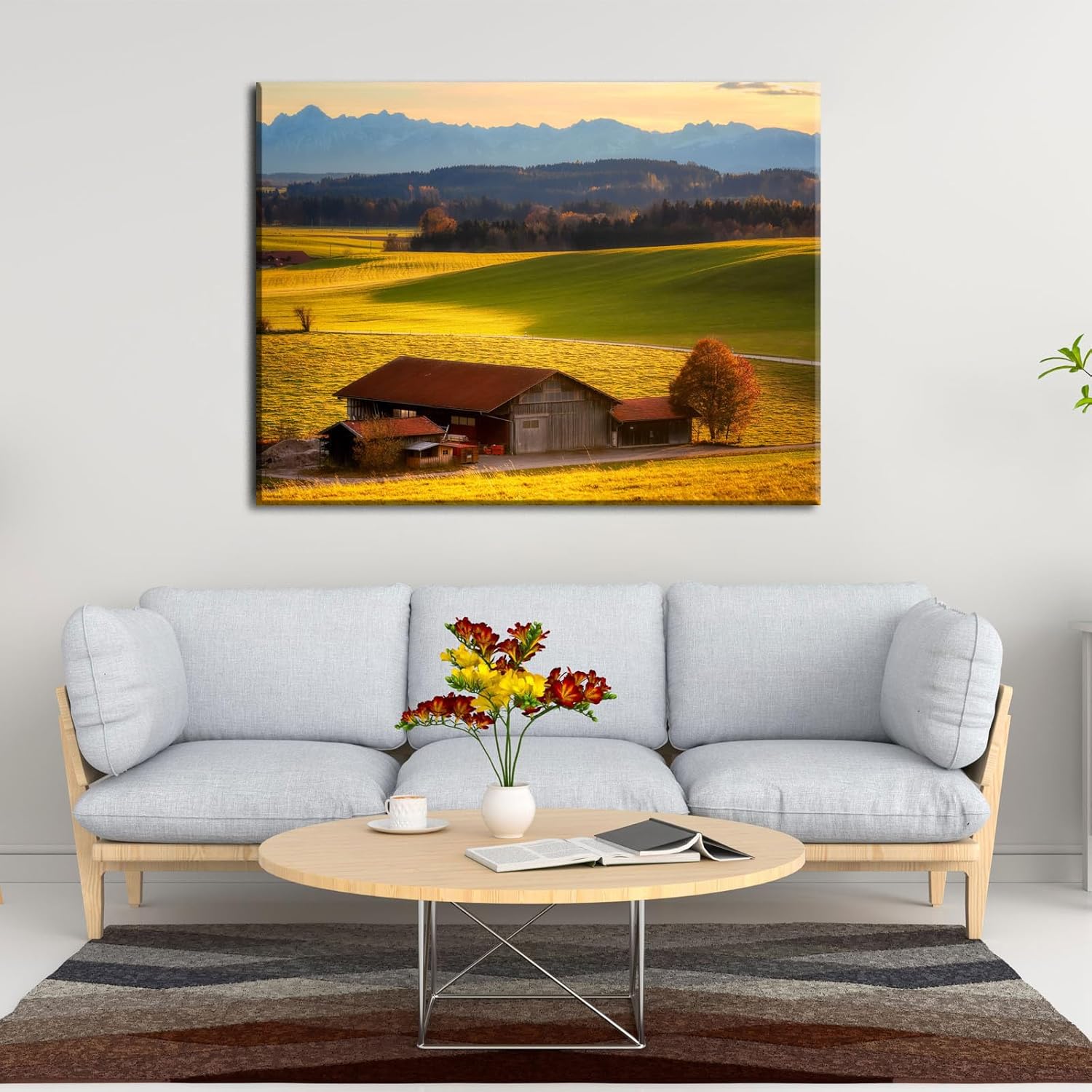YONICA Autumn Paintings – Lienzo decorativo estético de otoño para decoración de oficina en casa, paisaje de granja de otoño con imágenes impresas
